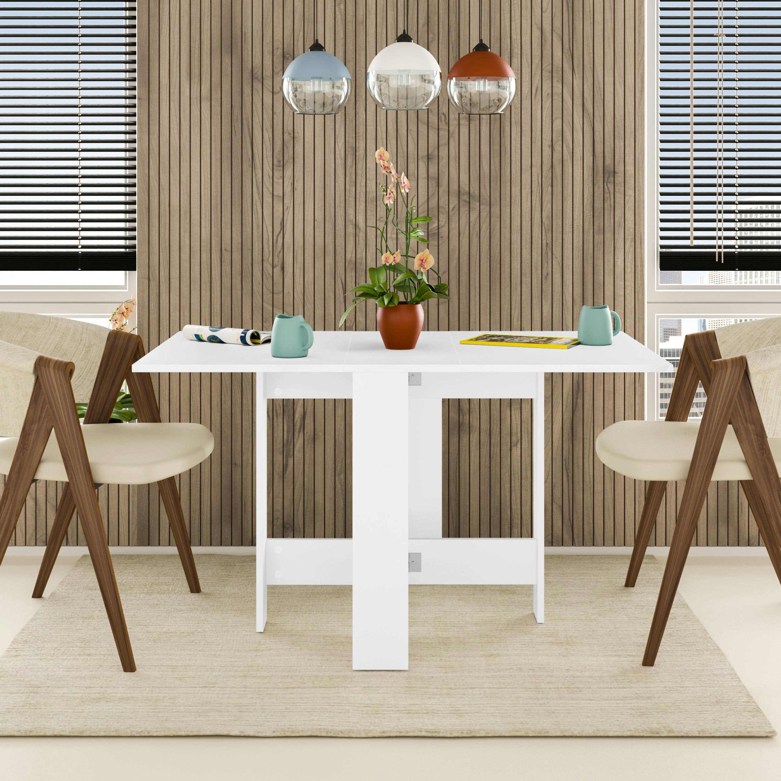 Rackhams White Artemio Foldable Table Rectangular Shape Engineered Wood Folding Table 130(W)X76(D)X73.4(H)Cm Kitchen Dining Room