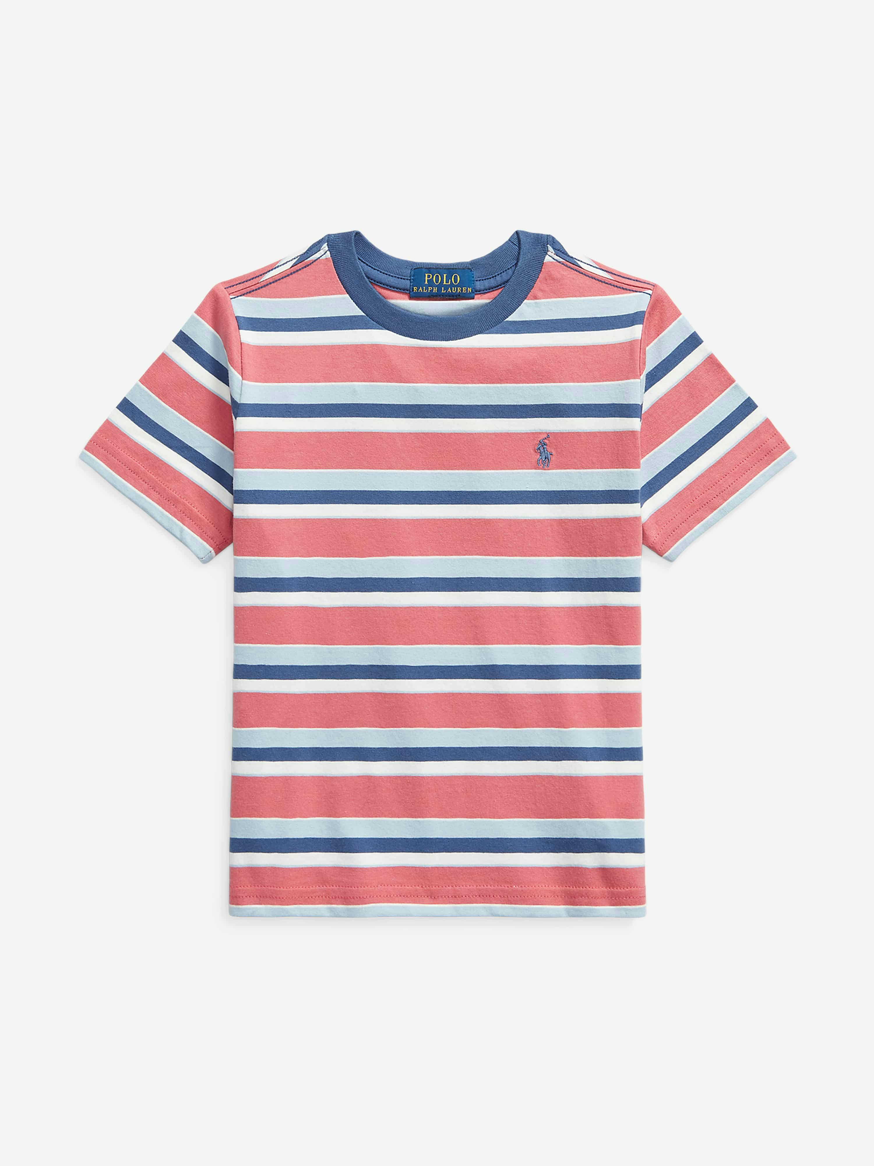 Ralph Lauren Kids Boys Pink Ralph Lauren Striped Logo T-Shirt In - 5 Yrs