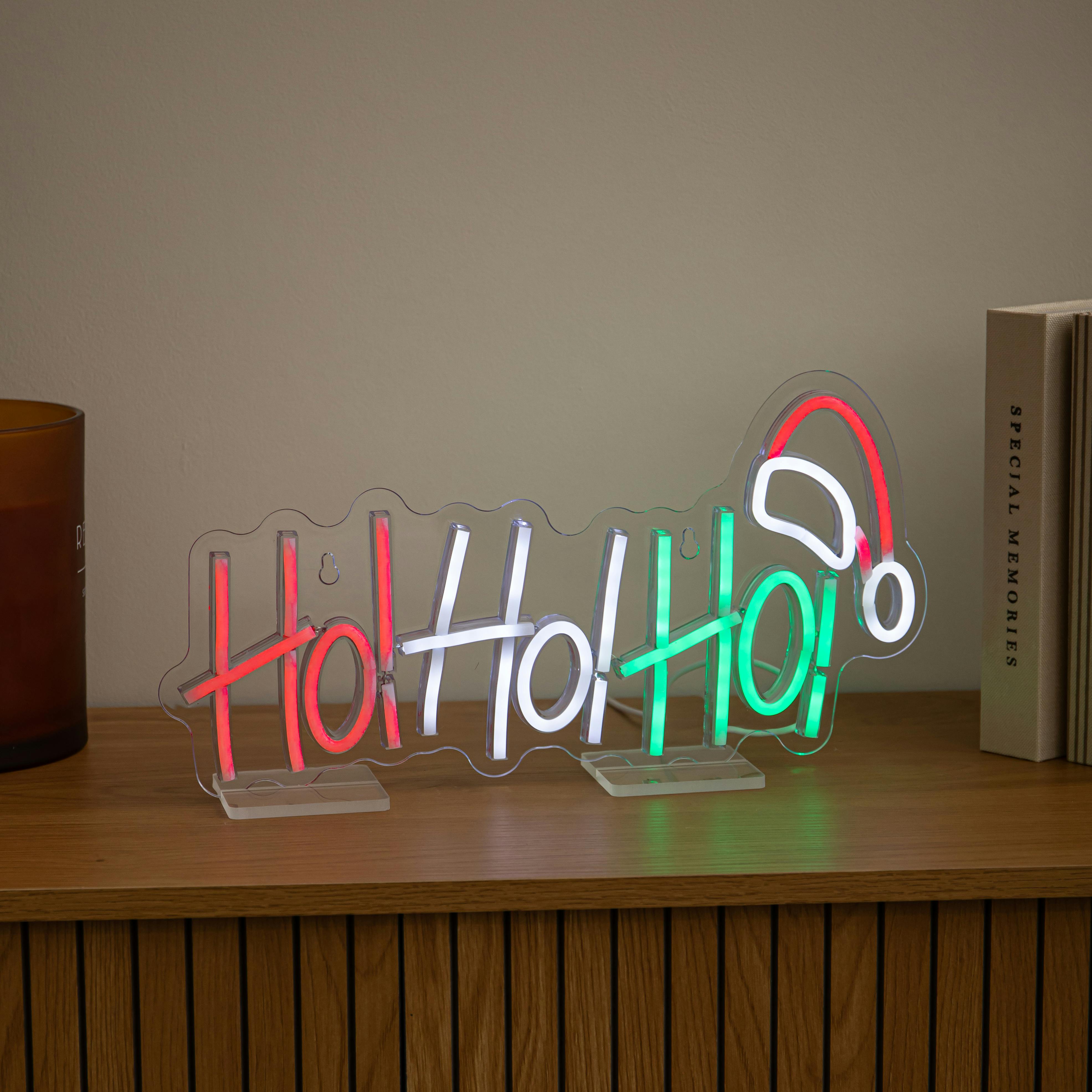 Light 40Cm Ho Ho Ho Neon-Style Up Christmas Decoration With Santa Hat - Image 4