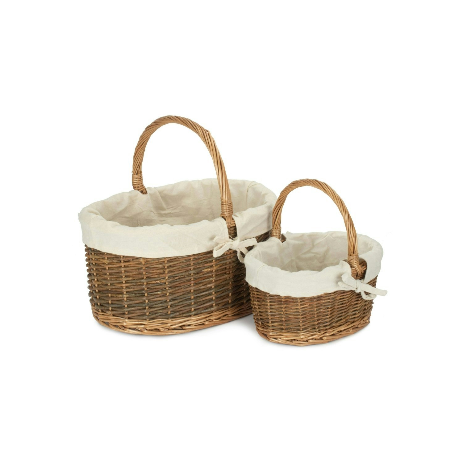 Red Hamper Red/White Hamper Cotton Lined Country Oval Wicker Shopping Basket - Set Of 2