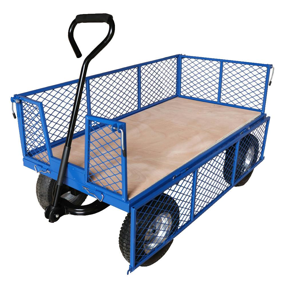 Rackhams Yellow Trucks General Purpose Heavy Duty Platform Truck With Mesh Sides, Plywood Base, Puncture Proof Wheels - 450Kg Capacity