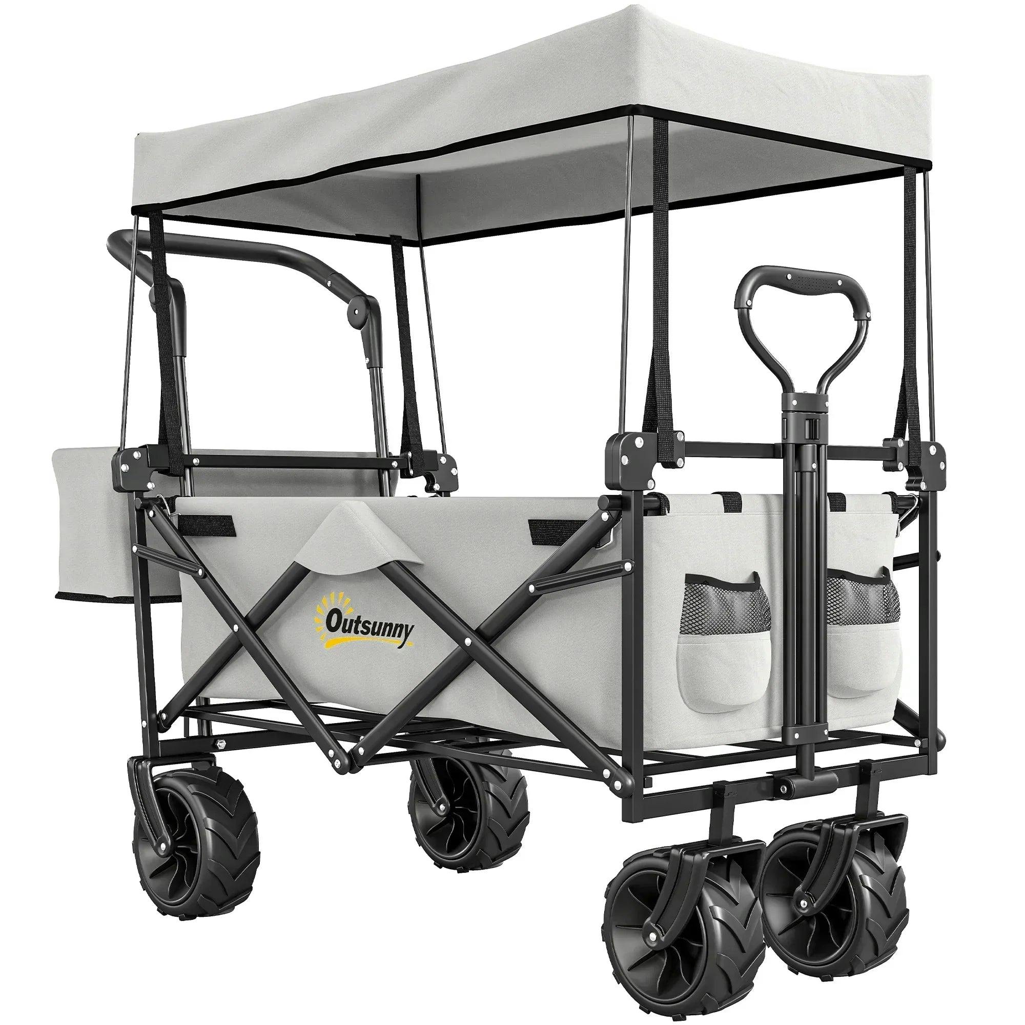 Rackhams Black/Grey Outdoor Push Pull Wagon Stroller Cart W/ Canopy Top - Image 4