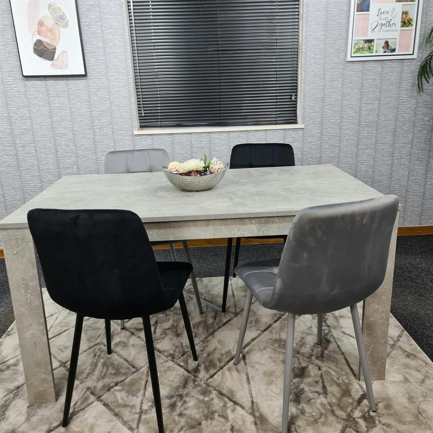 Kosy Koala - Dining Set - Stone Grey Effect Table - Velvet Chairs - Grey & Black - Image 10