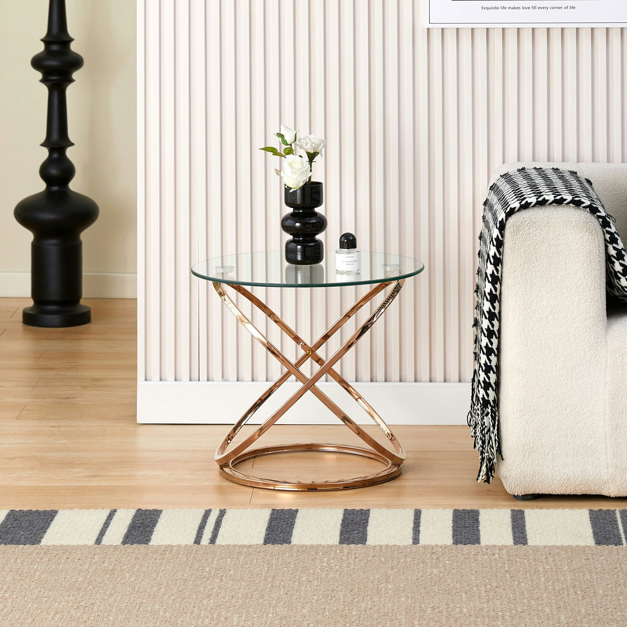 Comfy Living Gold/Silver Round Tempered Glass Lamp Side Table, Chrome Effect, Or Living Room