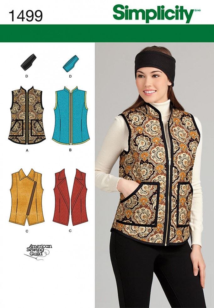 Simplicity Women's Sewing Pattern 1499, Waistcoats, Headwear For 6-8-10-12-14 - Intermediate - 6-8-10-12-14