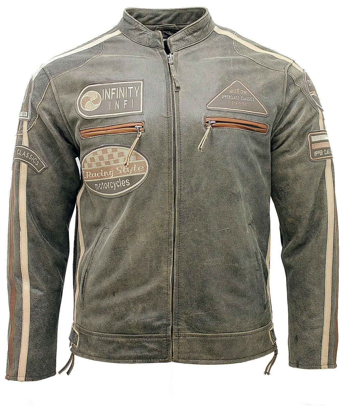 Infinity Leather Men's Brown Racing Leather Biker Jacket-Portland - Uk 3XL | Eu 56 | Us 46