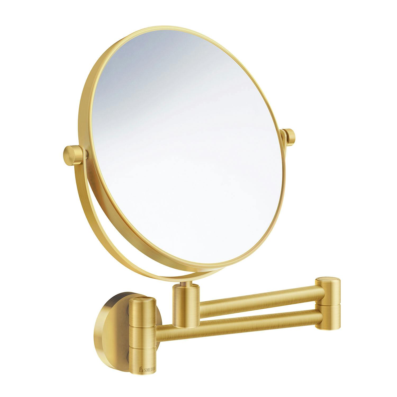 Smedbo Brushed Brass Double Sided Mirror - Wall Mounted Extendable Swing Arm Swivel 7X Magnification Bathroom Makeup Or Shaving