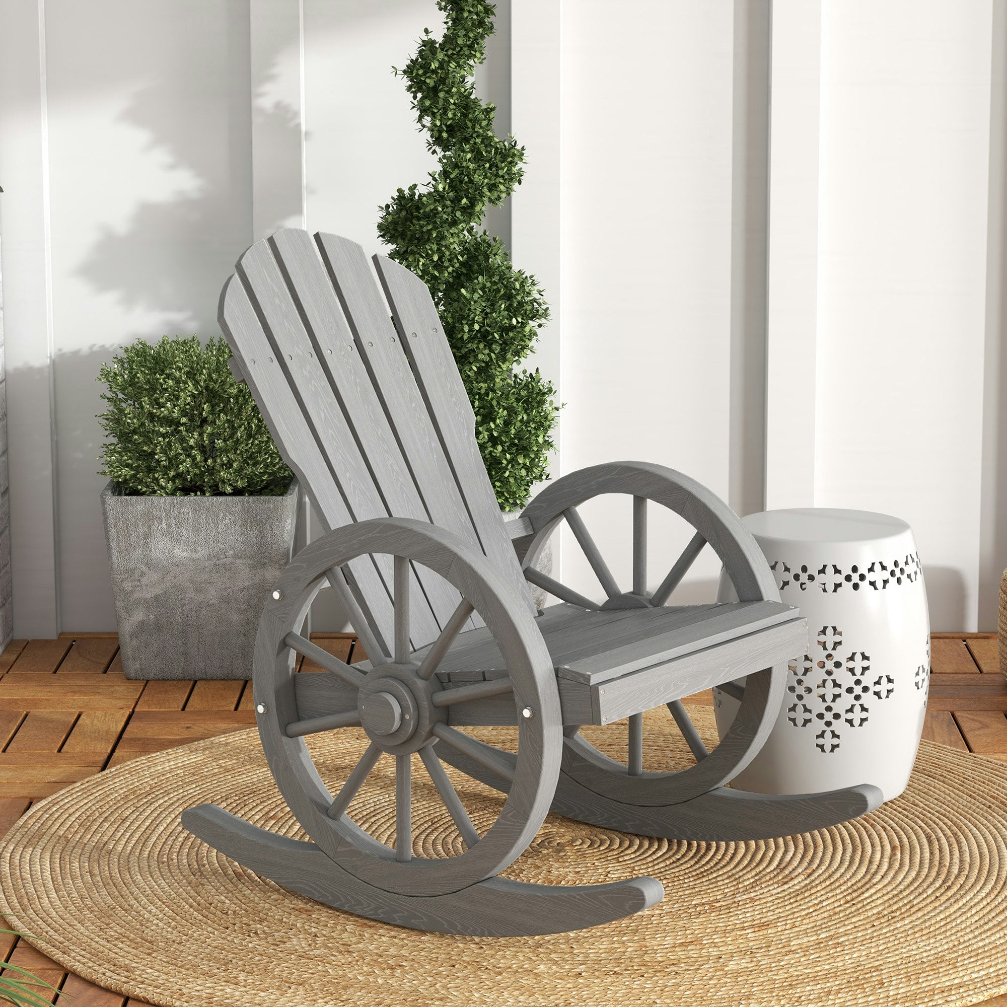 Rackhams Grey Adirondack Rocking Chair Porch Poolside Garden Lounging Carbonized Wood - Fir Wood - 68W X 88D X 92H Cm