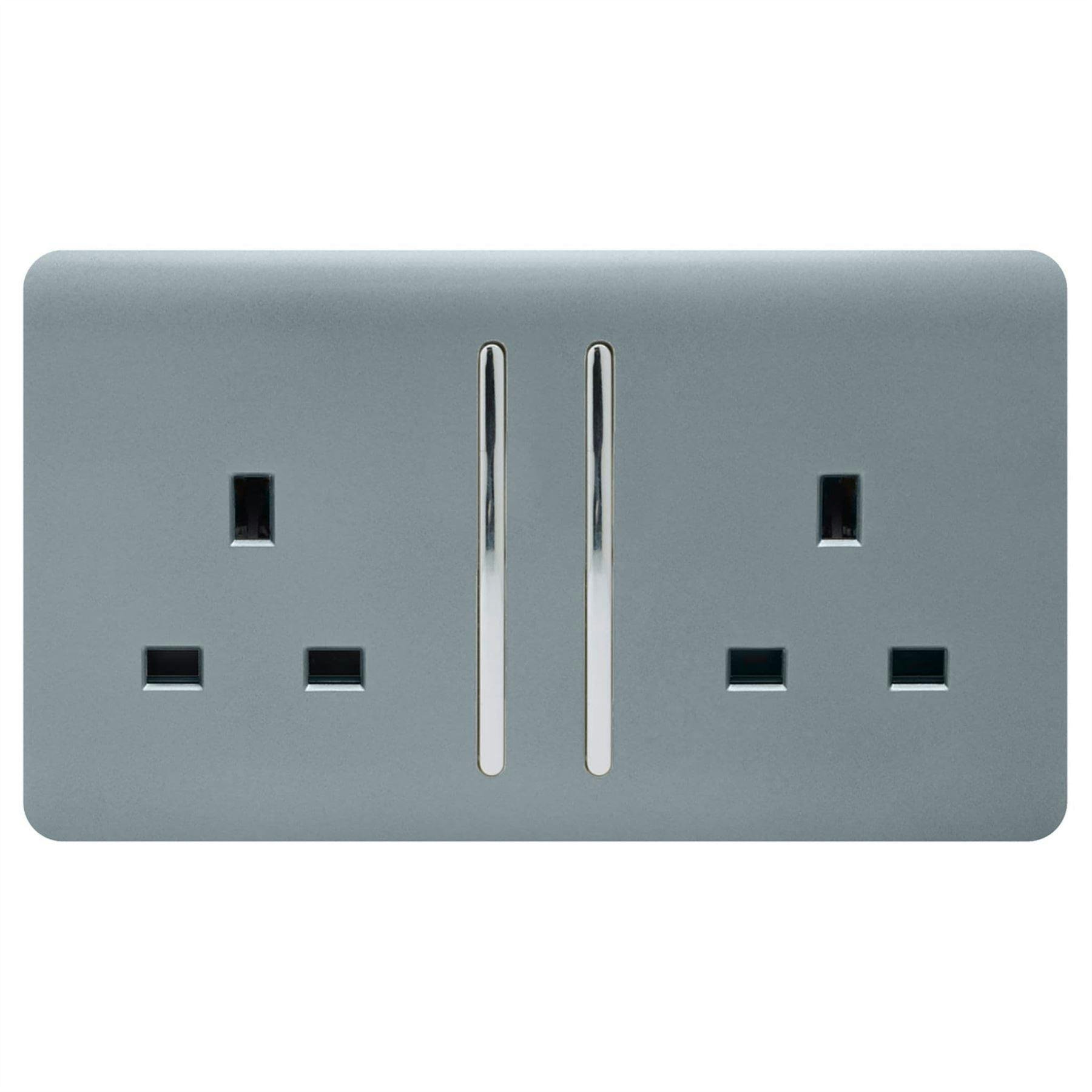 Trendi 2 Gang Artistic Modern Glossy 13 Amp Switched Tactile Plug Socket Cool Grey 7091053670022 - Image 5