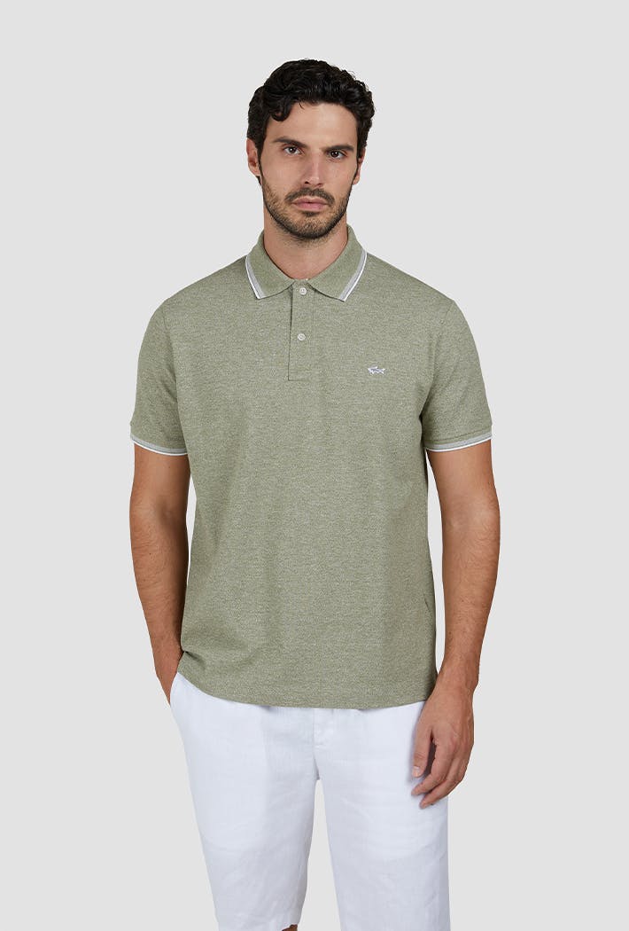 Paul & Shark Men's Jaspe Pique Cotton Polo With Striped Trims - Large