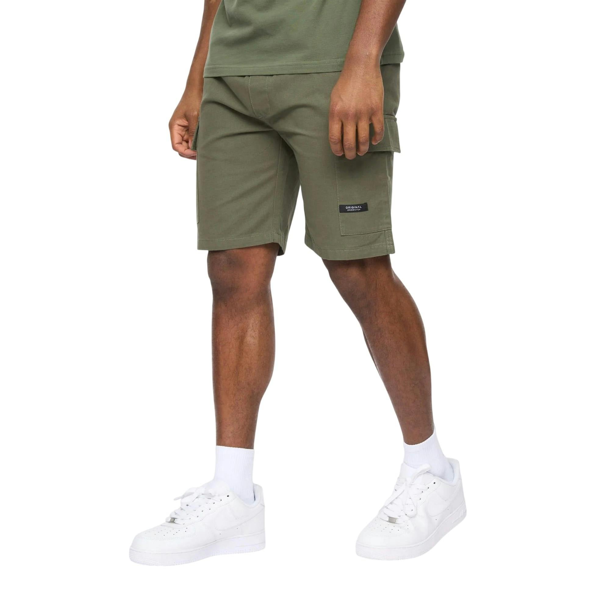 Crosshatch Men's Utilate Elasticated Waist Cargo Shorts - Thyme - L - Thyme - 100% Cotton