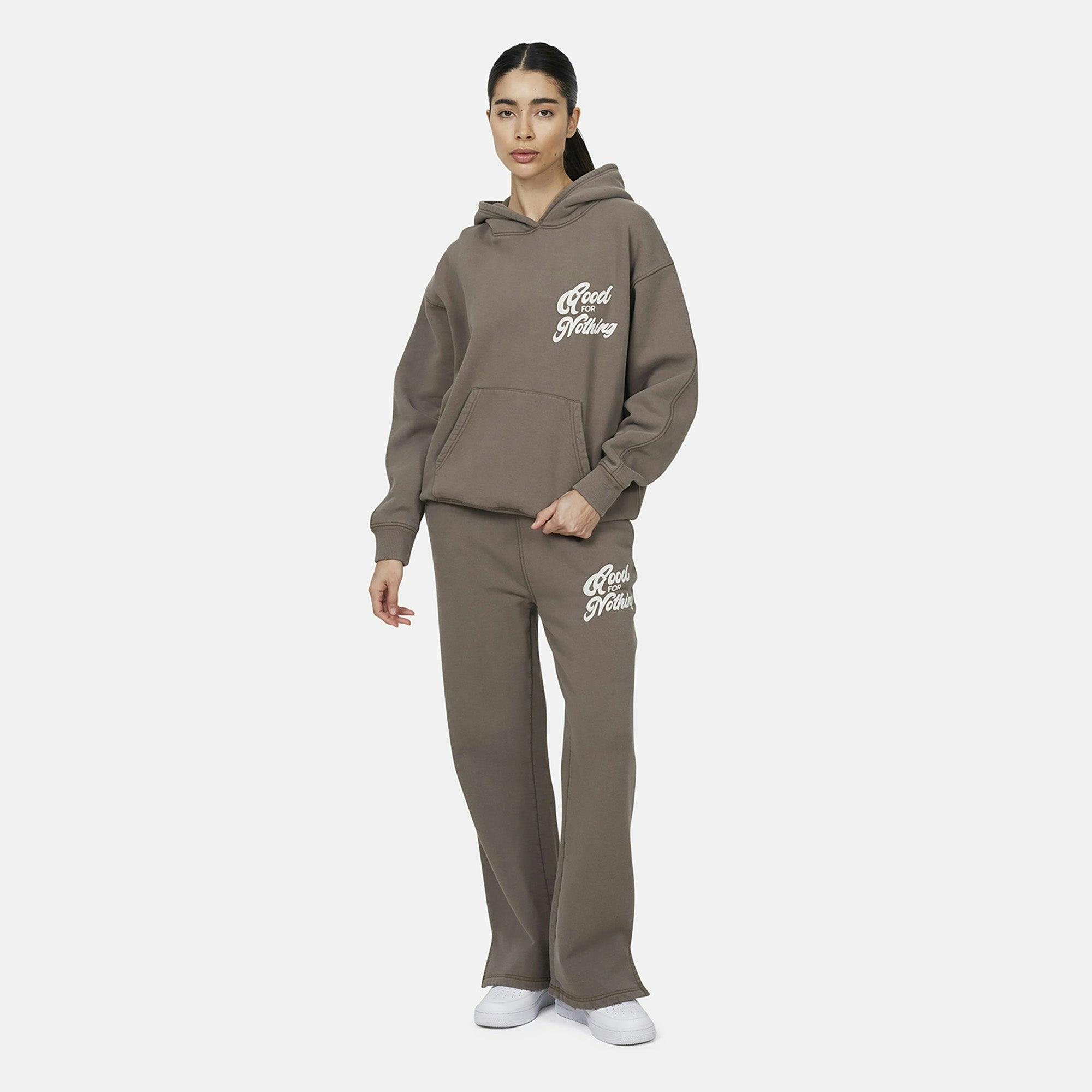 Good For Nothing Relaxed Hoodie - Taupe - M - Taupe
