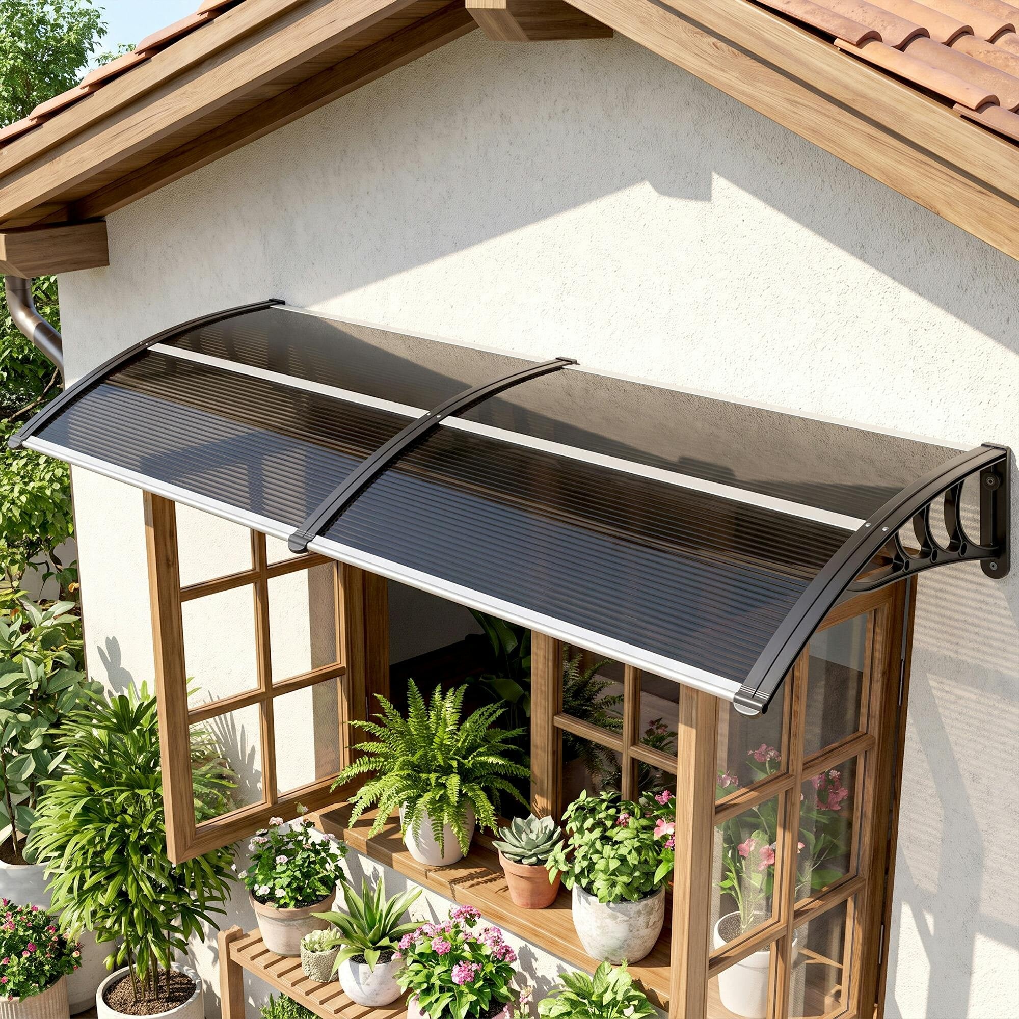 Outsunny Door Canopy Awning Outdoor Window Rain Shelter Cover For Door Porch - Black / 4.2Kg - Image 5