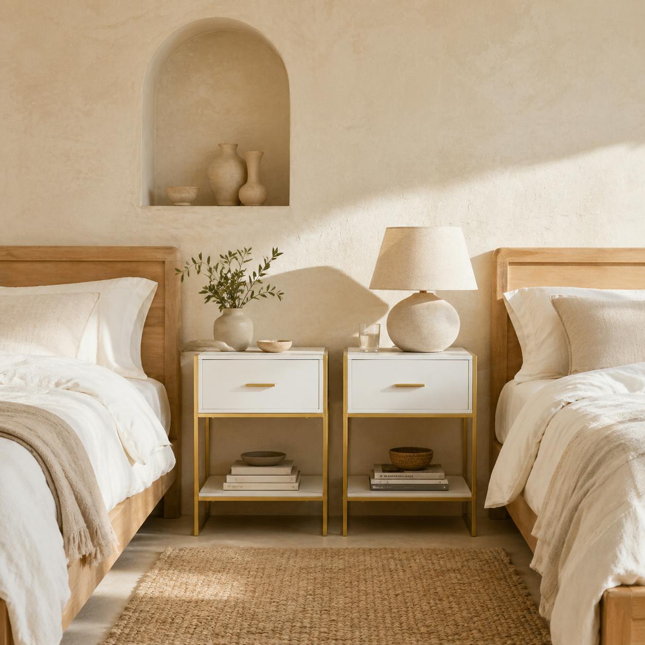 Rackhams White Fimase Set Of 2 Wooden Bedside Tables With Drawer And Shelf