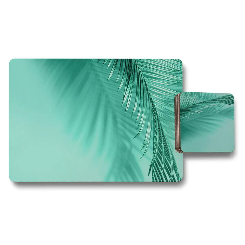 Benjamin Tate Design Palm Leaf Placemat And Coaster Set With Wood Bottom Designer Artwork Collection Exclusive