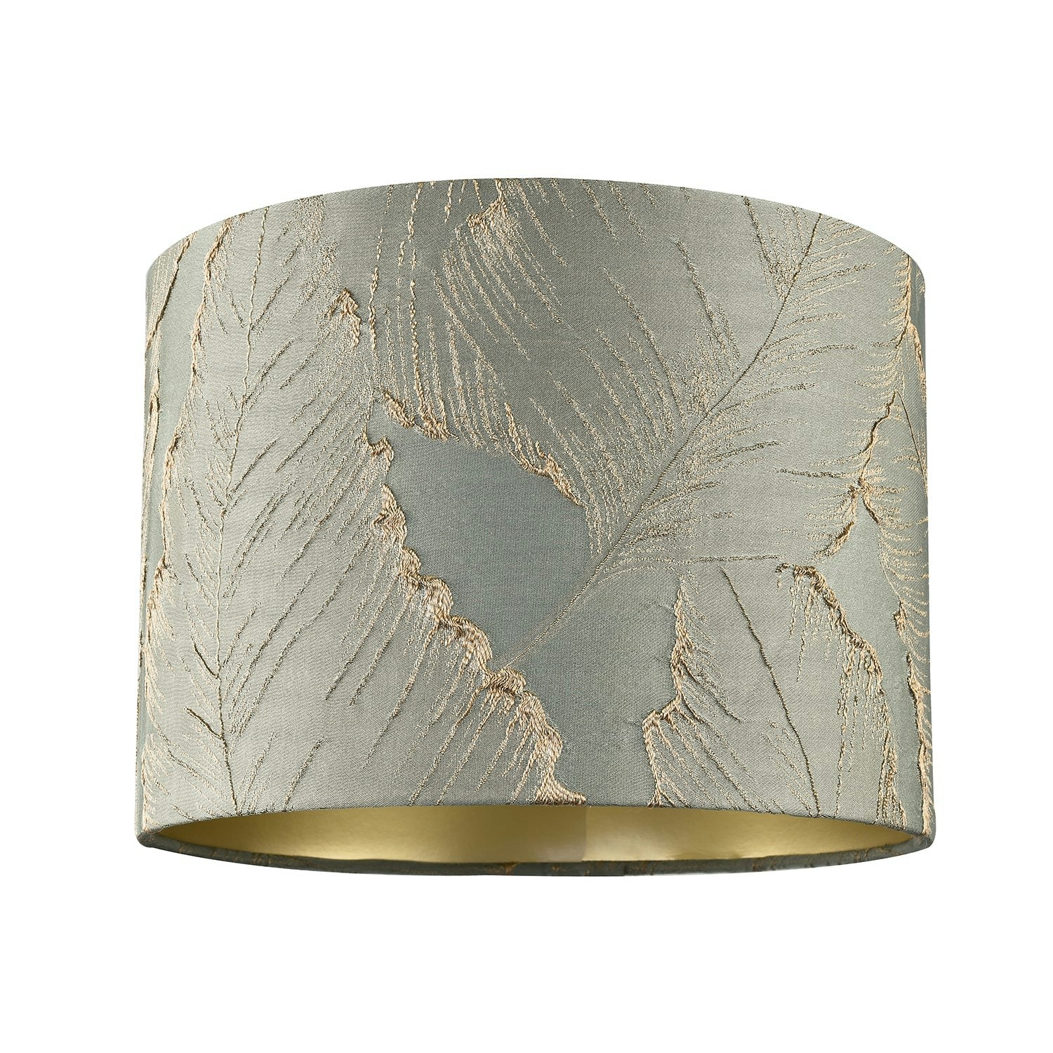 Happy Homewares Silver/Gold Dusty Jacquard Cotton Lamp Shade With Leaf Foil Leaves