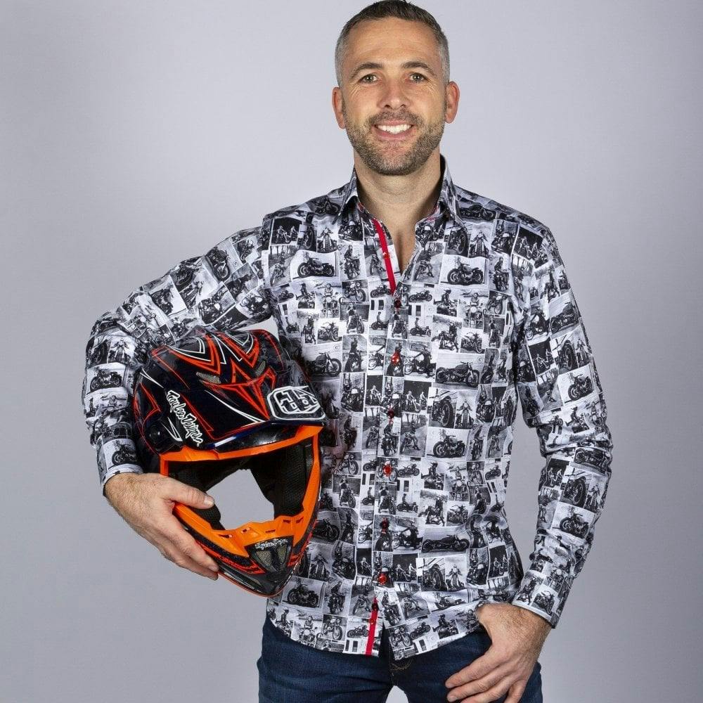 Claudio Lugli Black Vintage Motor Scenes Print Shirt - 3XL