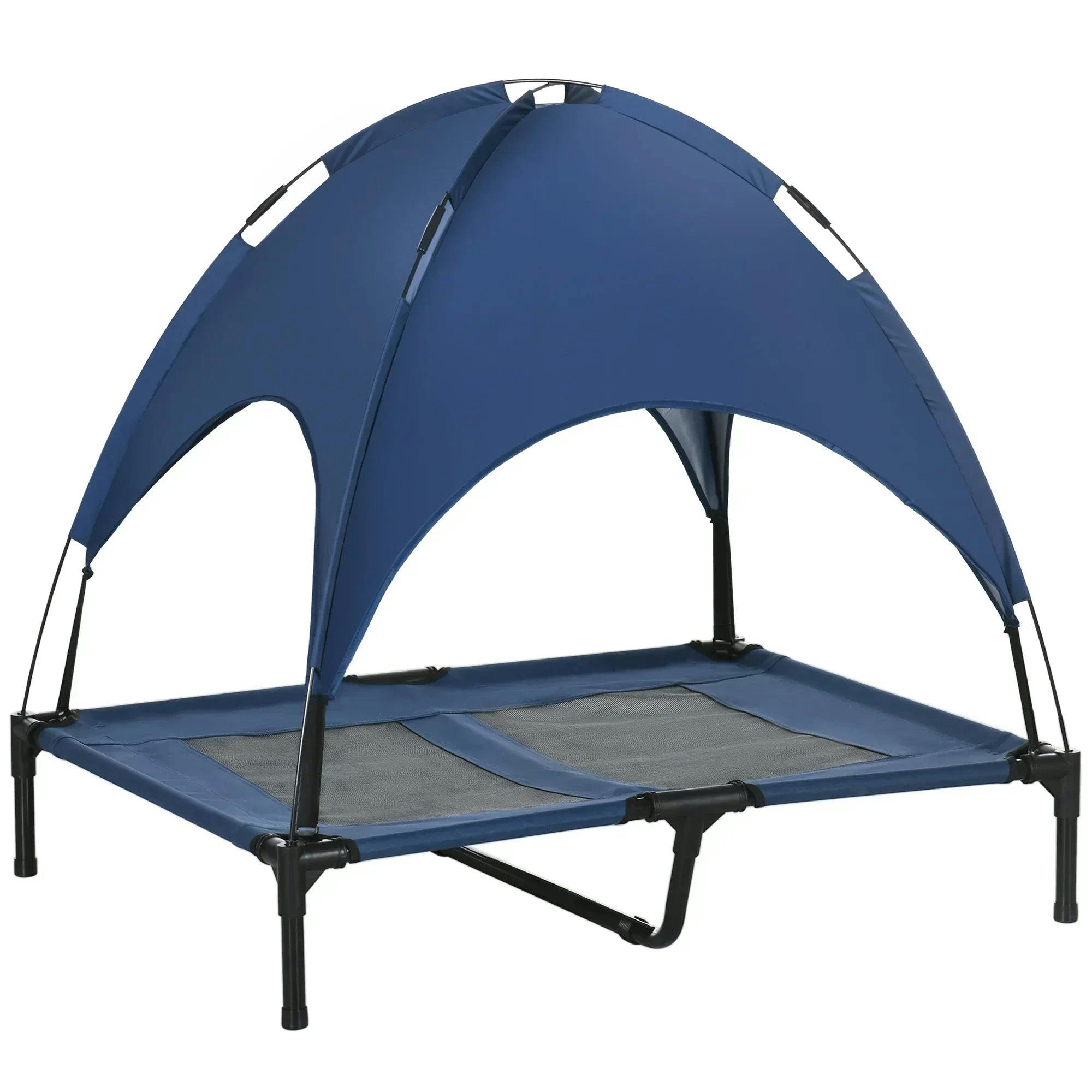 Elevated Dog Bed with Canopy Raised Cooling Pet Cot Outdoor Blue 92cm Portable - Image 5
