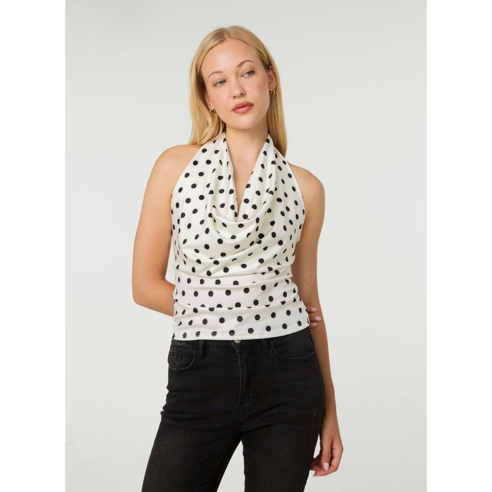 Pink Vanilla Pink/Ivory Vanilla Polka Dot Cowl Neck Top - One Size