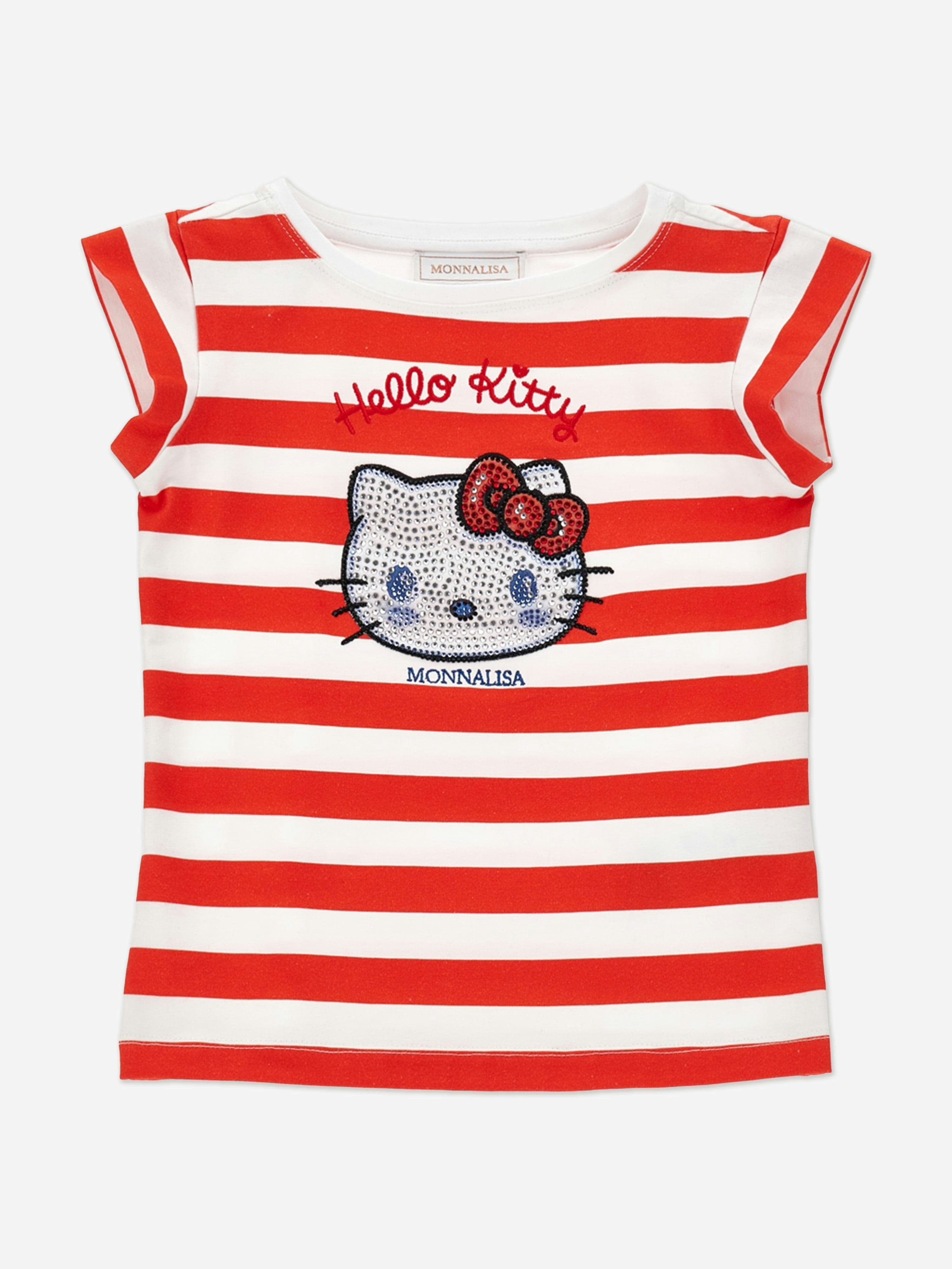 Monnalisa Girls Red Striped Hello Kitty T-Shirt In - 6 Yrs