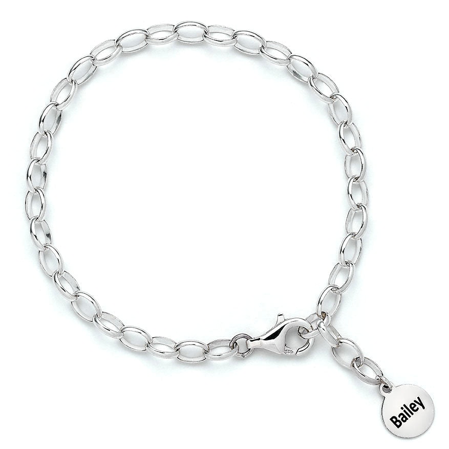 Mylee London Silver Sterling Adjustable Chain Link Bracelet With Personalised Tag - Round Tag - No - Round Tag