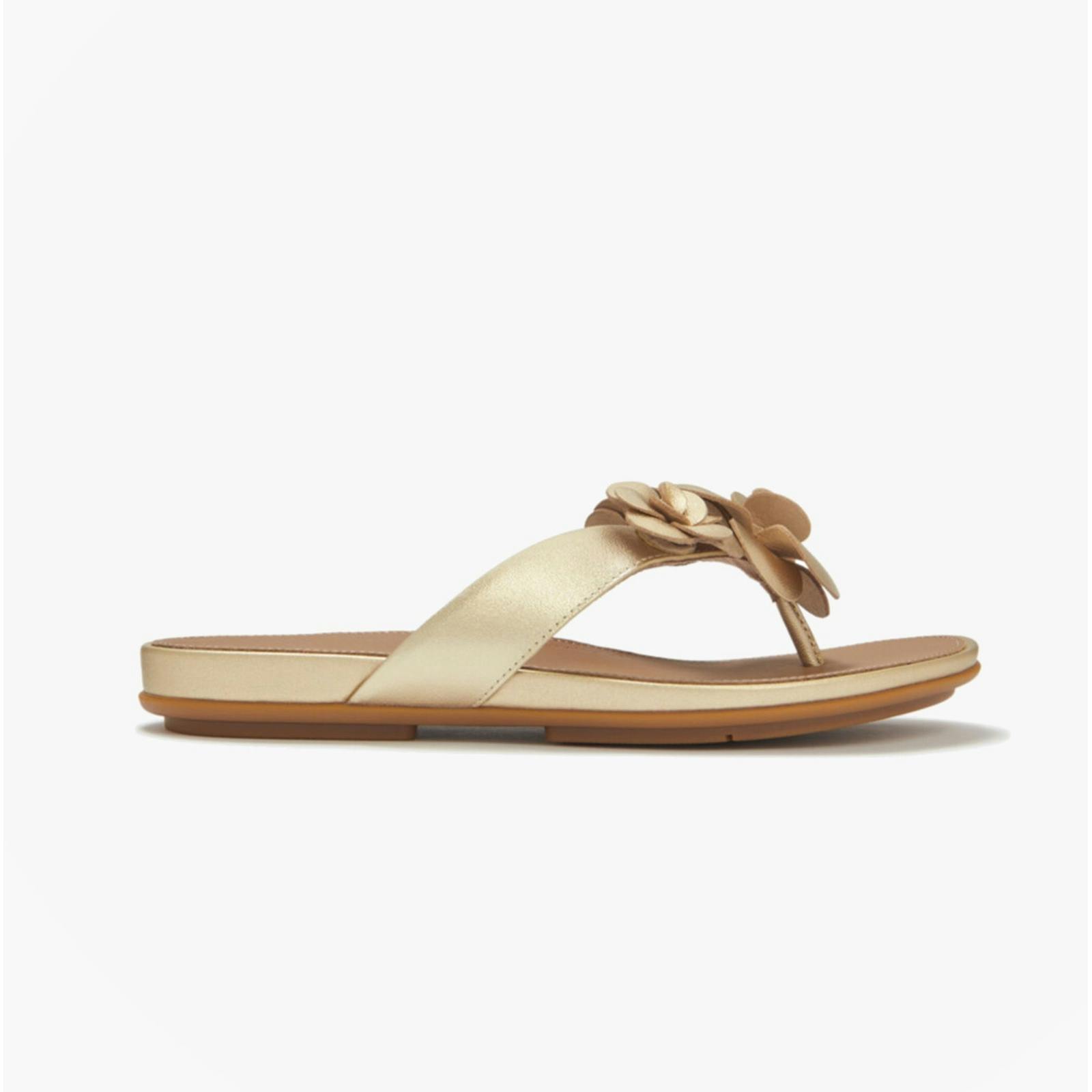 Fitflop Women's Gold Gracie Flower Toe-Post Sandals Platino - Uk 3