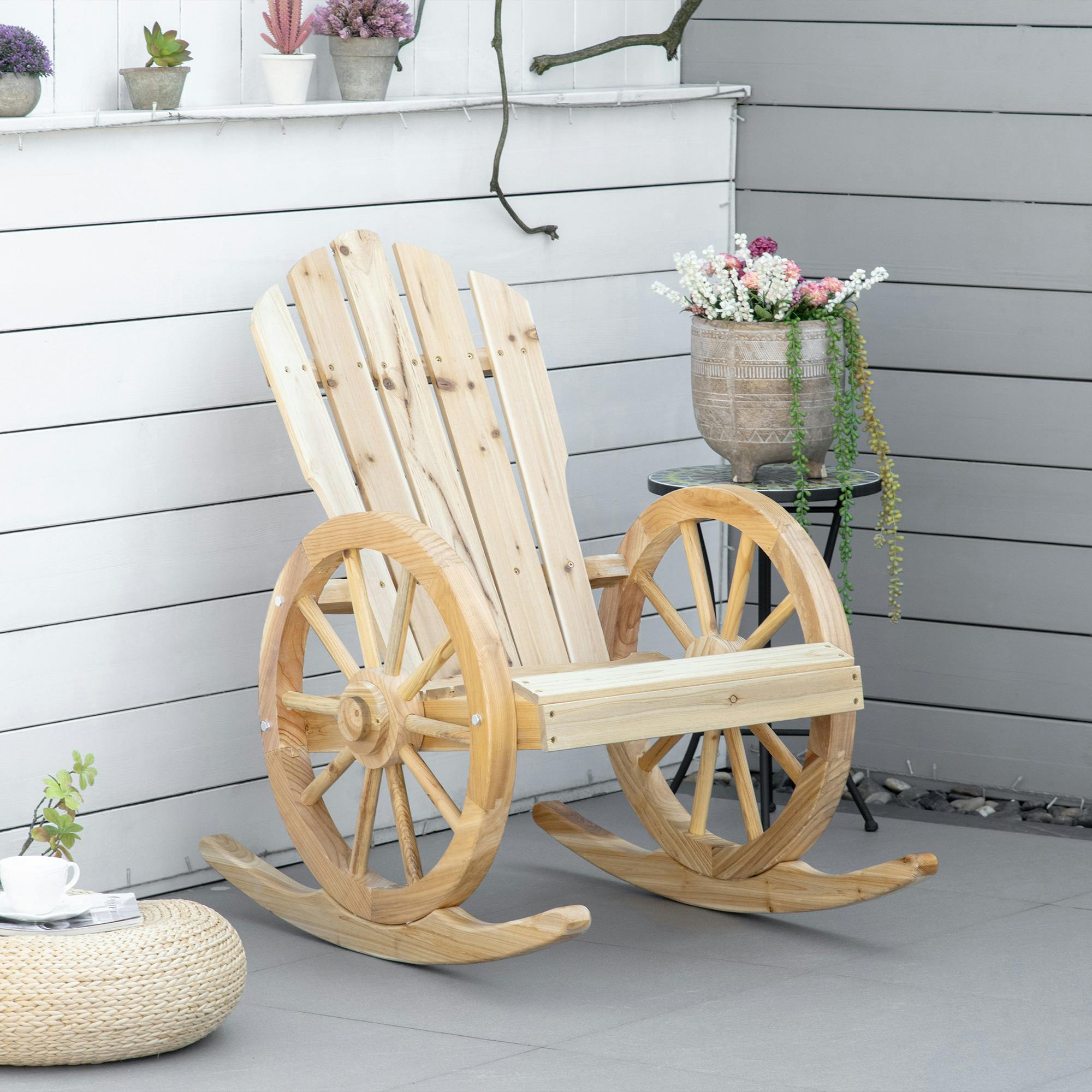 Outsunny Adirondack Rocking Chair Porch Poolside Garden Lounging Carbonized Wood