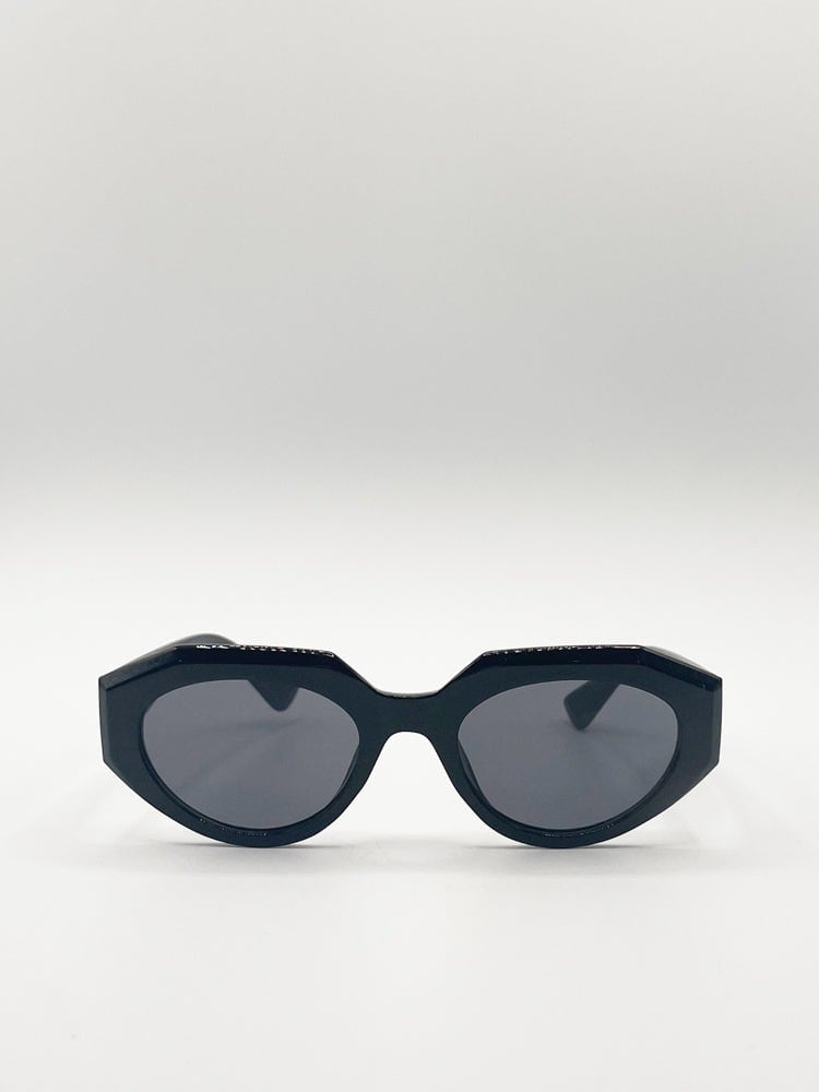 Svnx Black Structured Angular Frame Cat Eye Sunglasses - One Size
