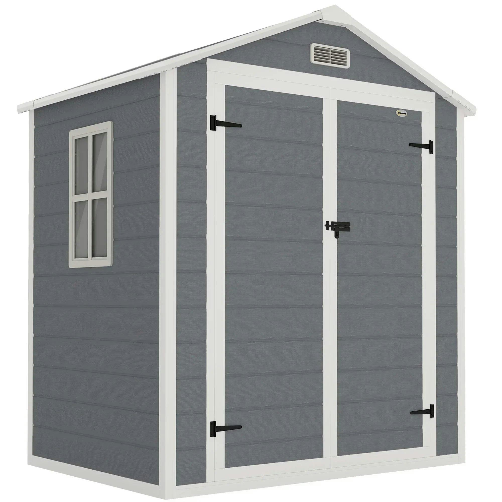 Outsunny Unisex Grey Lean To Garden Shed Plastic Tool Storage House W/ Lockable Door In - Image 5