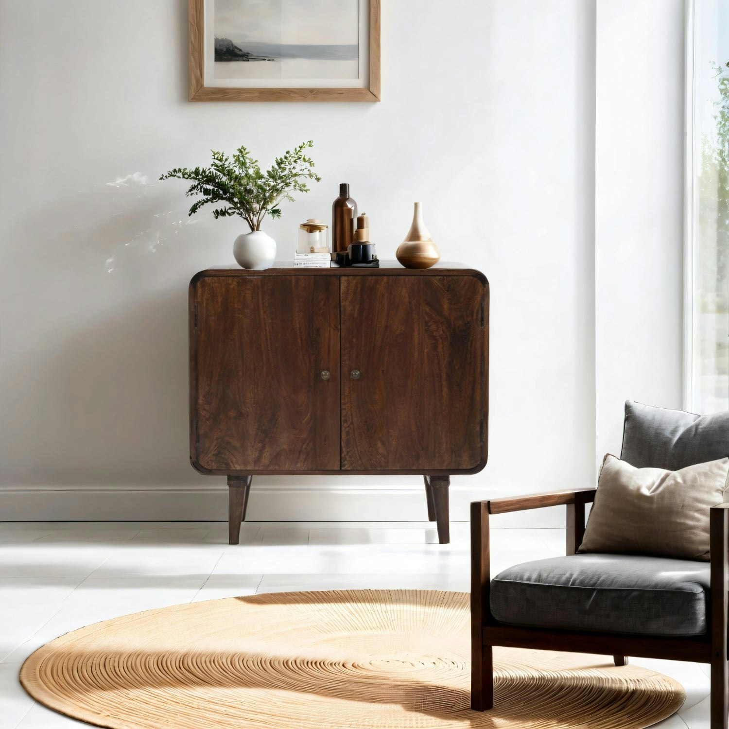 Ih Design Dark Winnie Mango Wood 2 Door Sideboard - Lacquered - Wood - 1