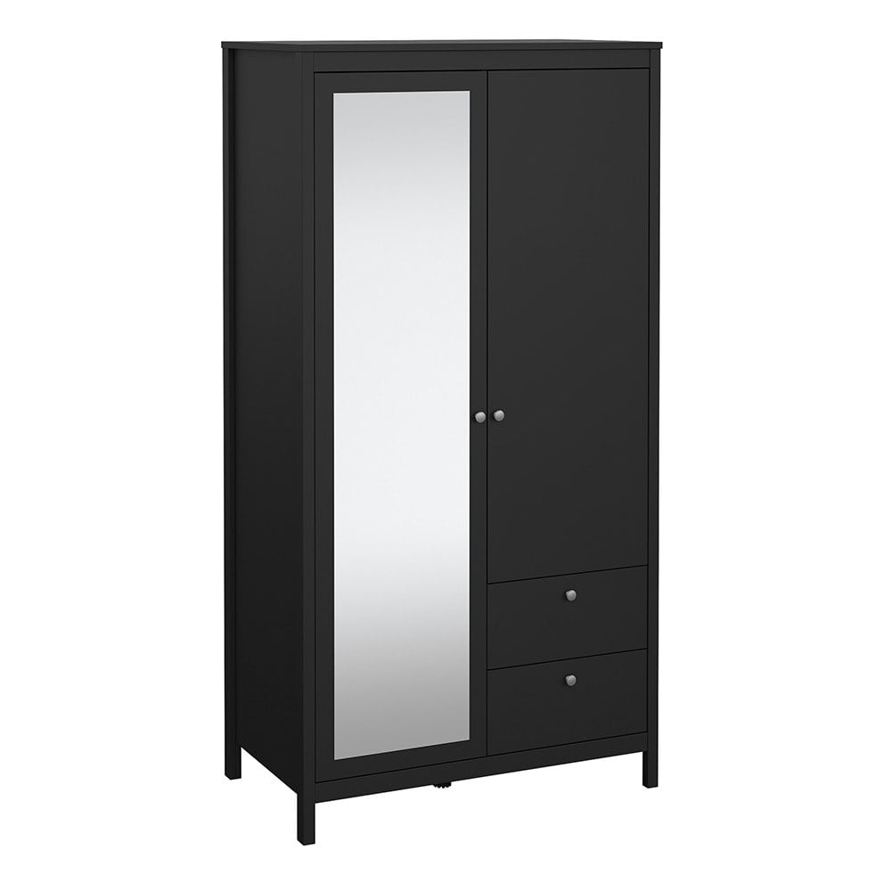 Furniture To Go Black Madrid Wardrobe With 1 Door + 1 Mirror Door + 2 Drawers Matt - Malemine - 1