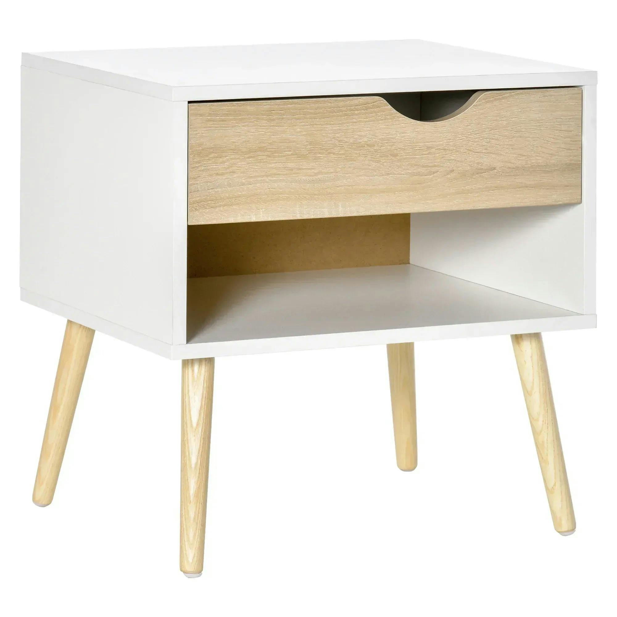 Homcom Bedside Table With Drawer & Shelf, Nightstand End Table – Oak/White, 51H X 50W X 39D Cm (831-372) - Image 5