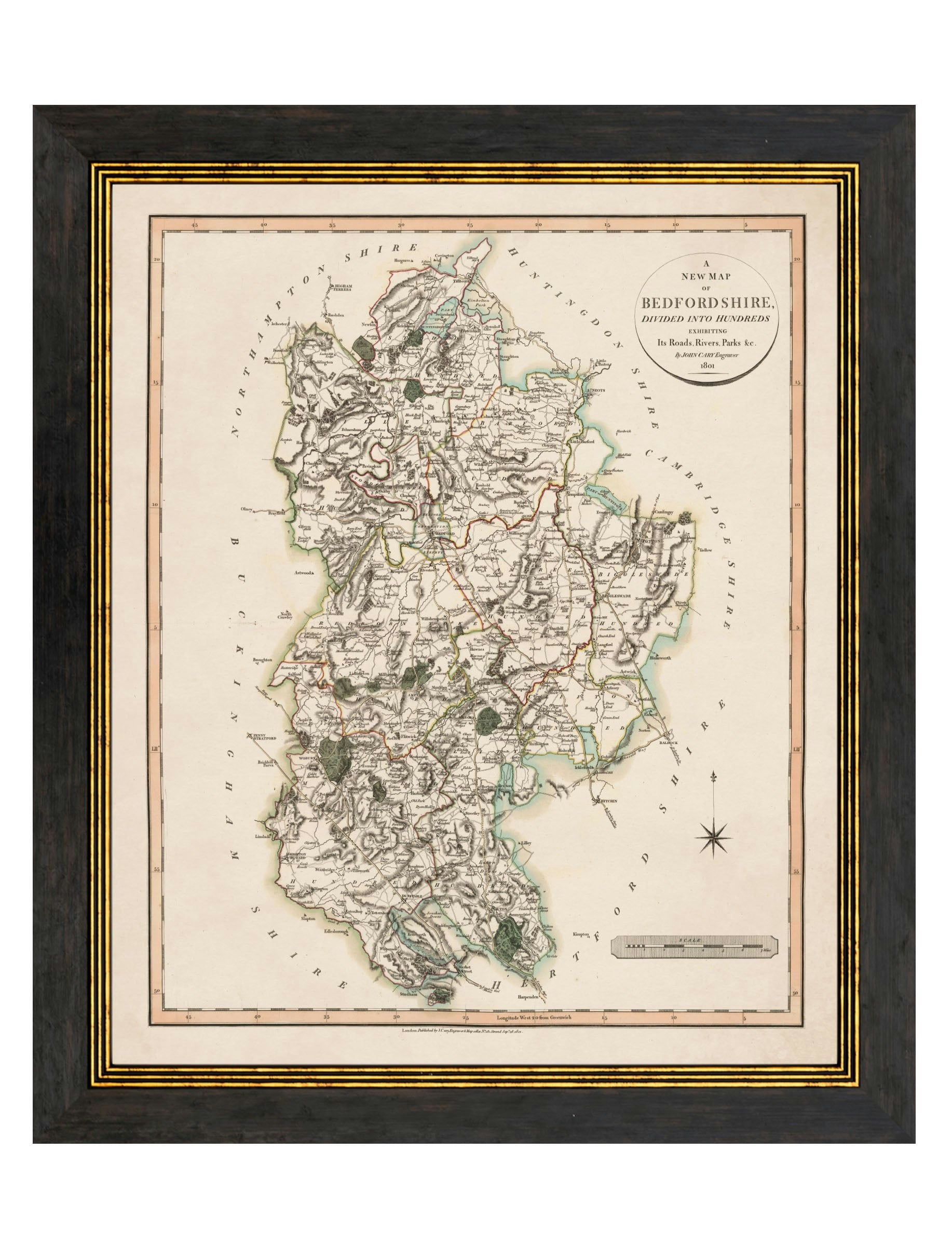 Rackhams Black C.1806 County Maps Of England - 84 X 70Cm - Bedfordshire