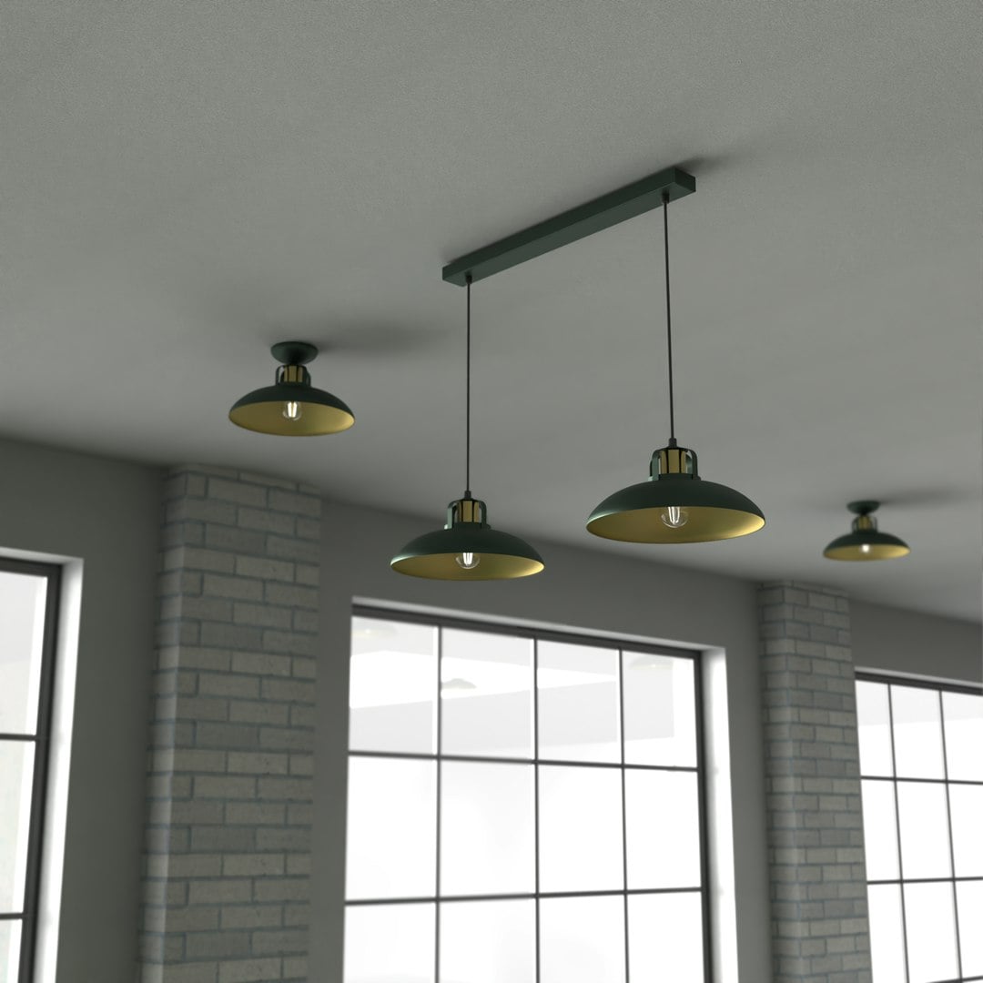 Rackhams Green Felix Double Pendant Lamp 2Xe27 The Hand Made High Quality Fittings 29Cm Shades Rugged Industrial Look