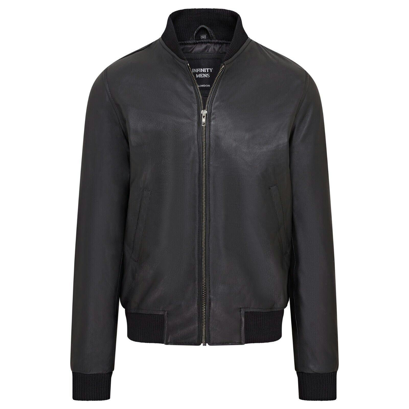 Infinity Leather Men's Black Soft Leather Ma-1 Varsity Bomber Jacket - Uk Xl | Eu 52 | Us 42