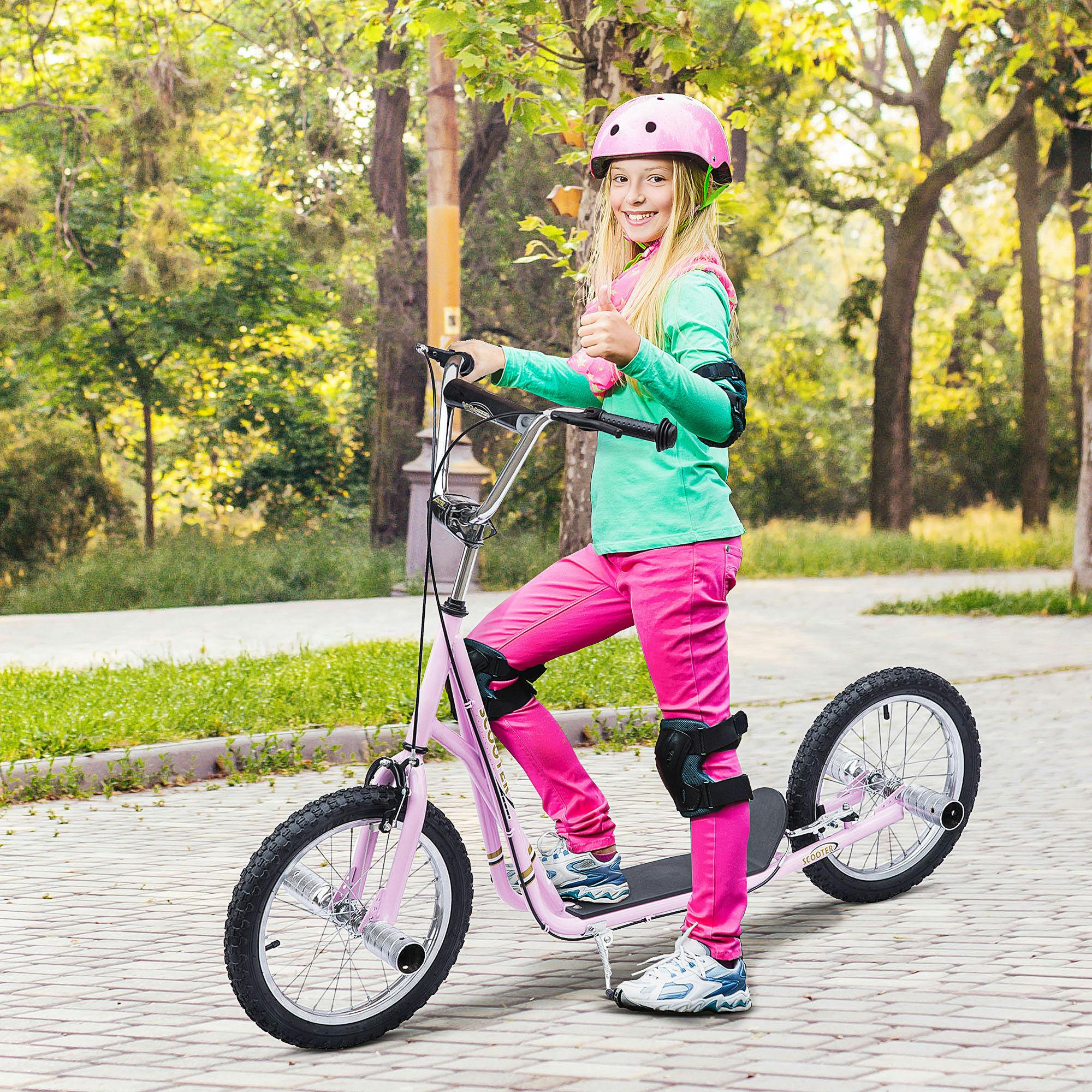 Homcom Teen Scooter Children Stunt Scooter W/ 16" Tyres Adjustable Height, Pink - Image 2
