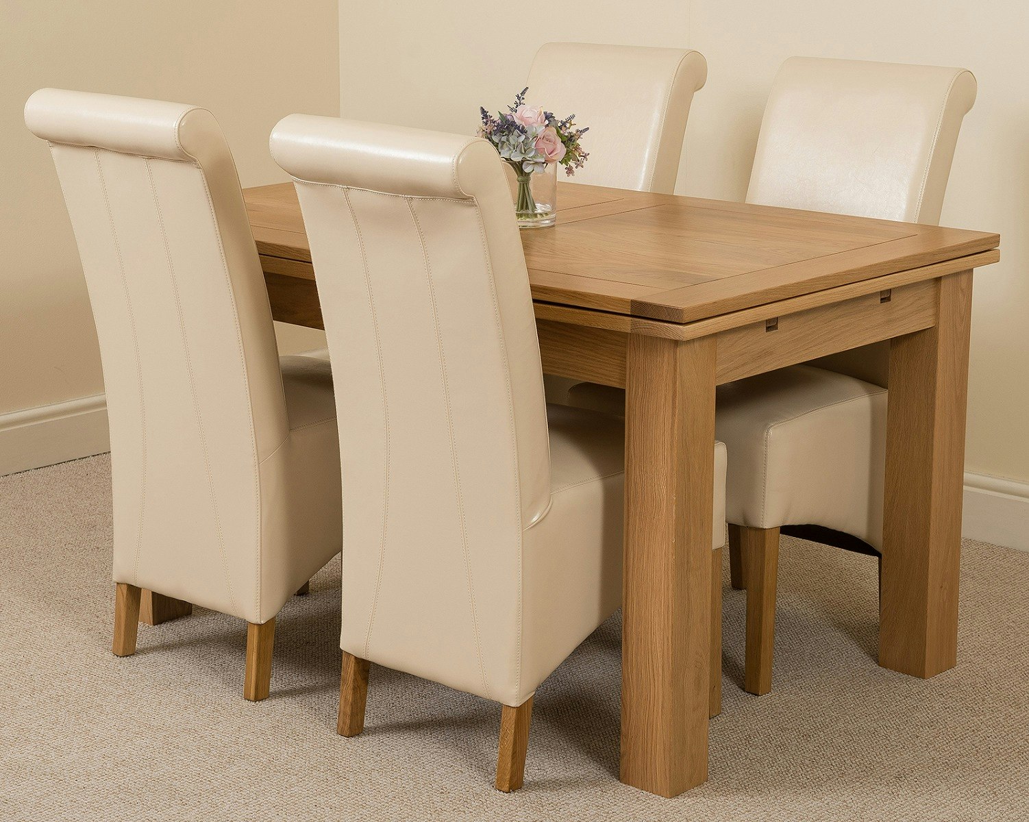 Rackhams Ivory Richmond Oak Extendable Dining Table With Montana Leather Chairs - 4 Chairs Medium
