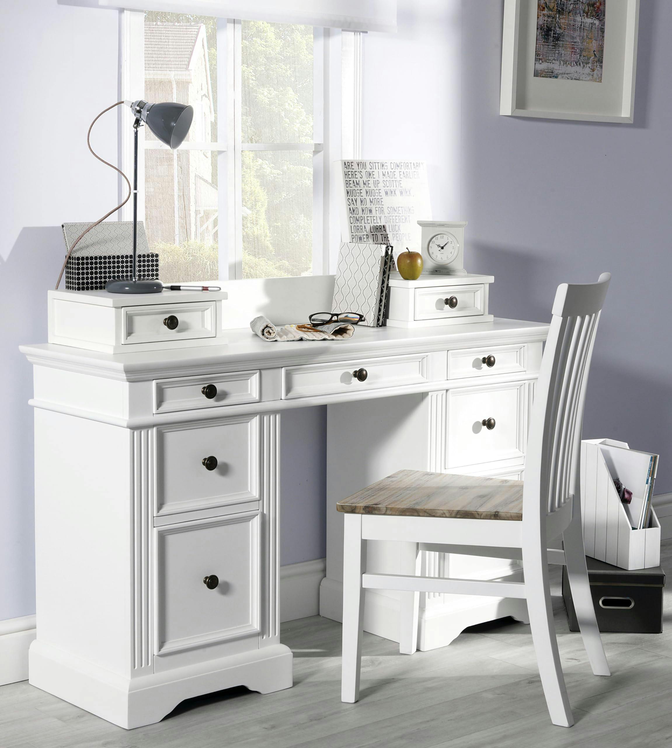 Statement Furniture White Gainsborough Dressing Table With Extension Drawers. Large Dressing Table With 9 Drawers