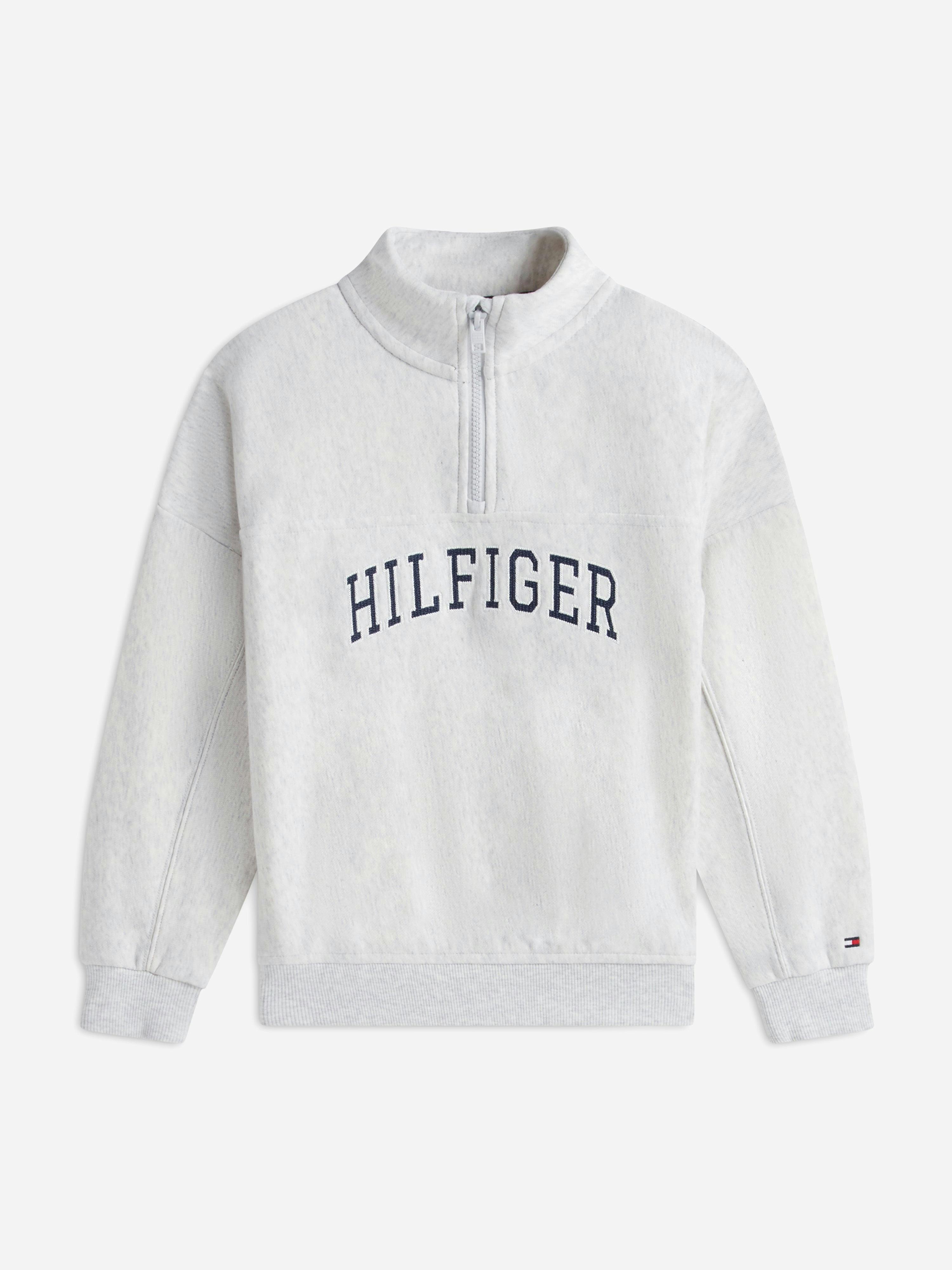 Tommy Hilfiger Boys Grey Varsity Half Zip Sweatshirt In - 14 Yrs