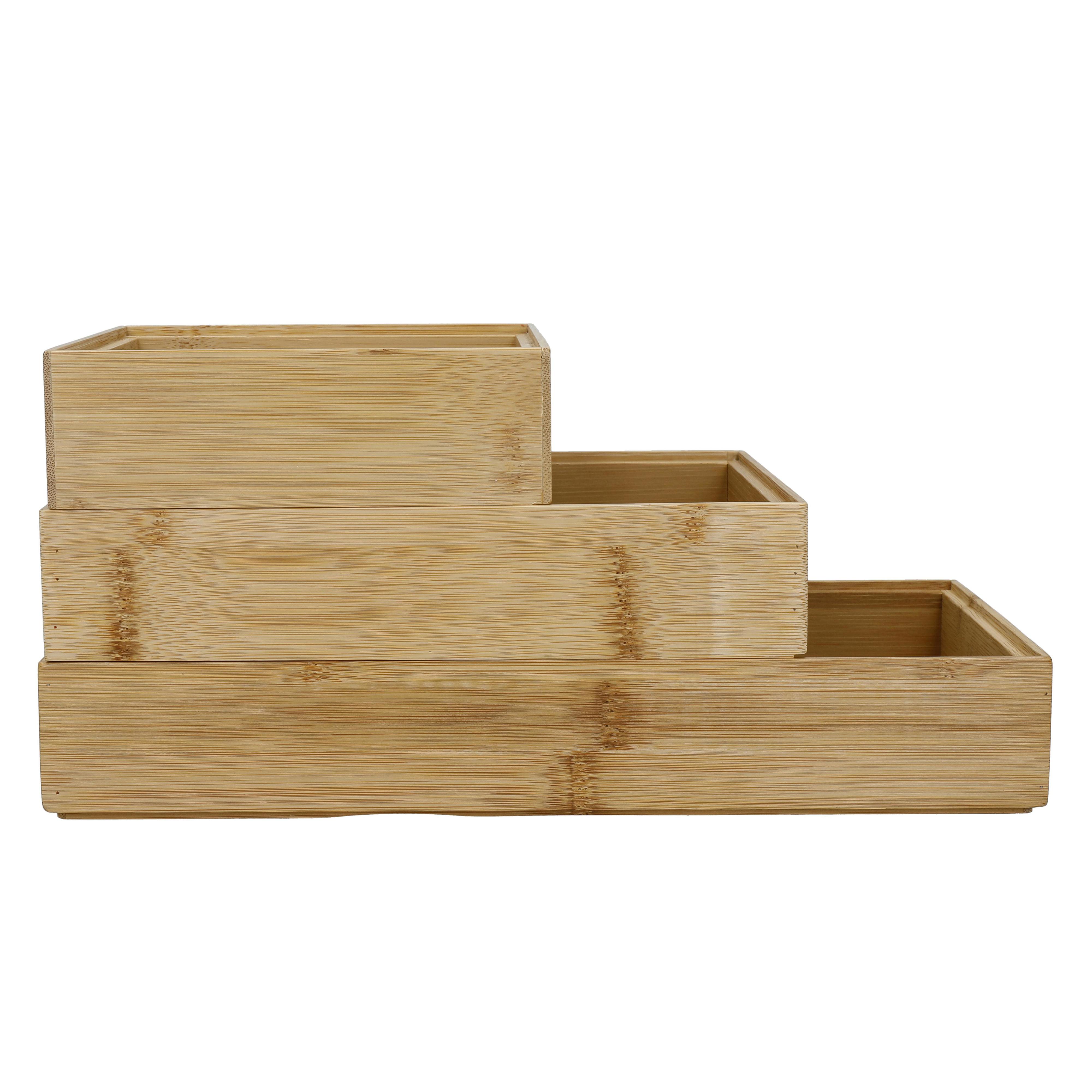 Rackhams Set Of 3 Bamboo Drawer And Desk Organisers - Wood - Bamboo - Kitchen Organisers
