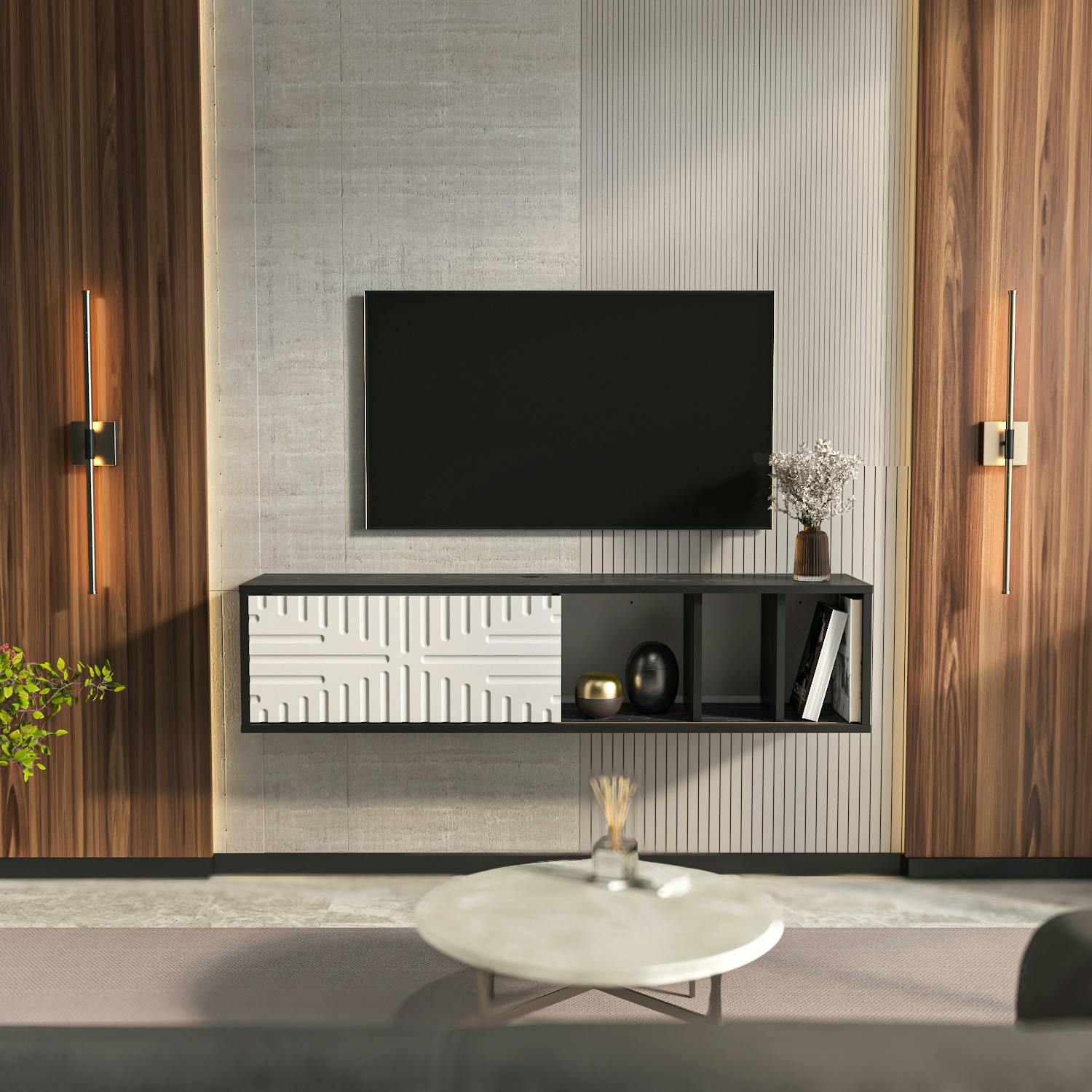 Rackhams White Teo Floating Tv Stand Tv Cabinet For Tv's Up To 55" - Bendire