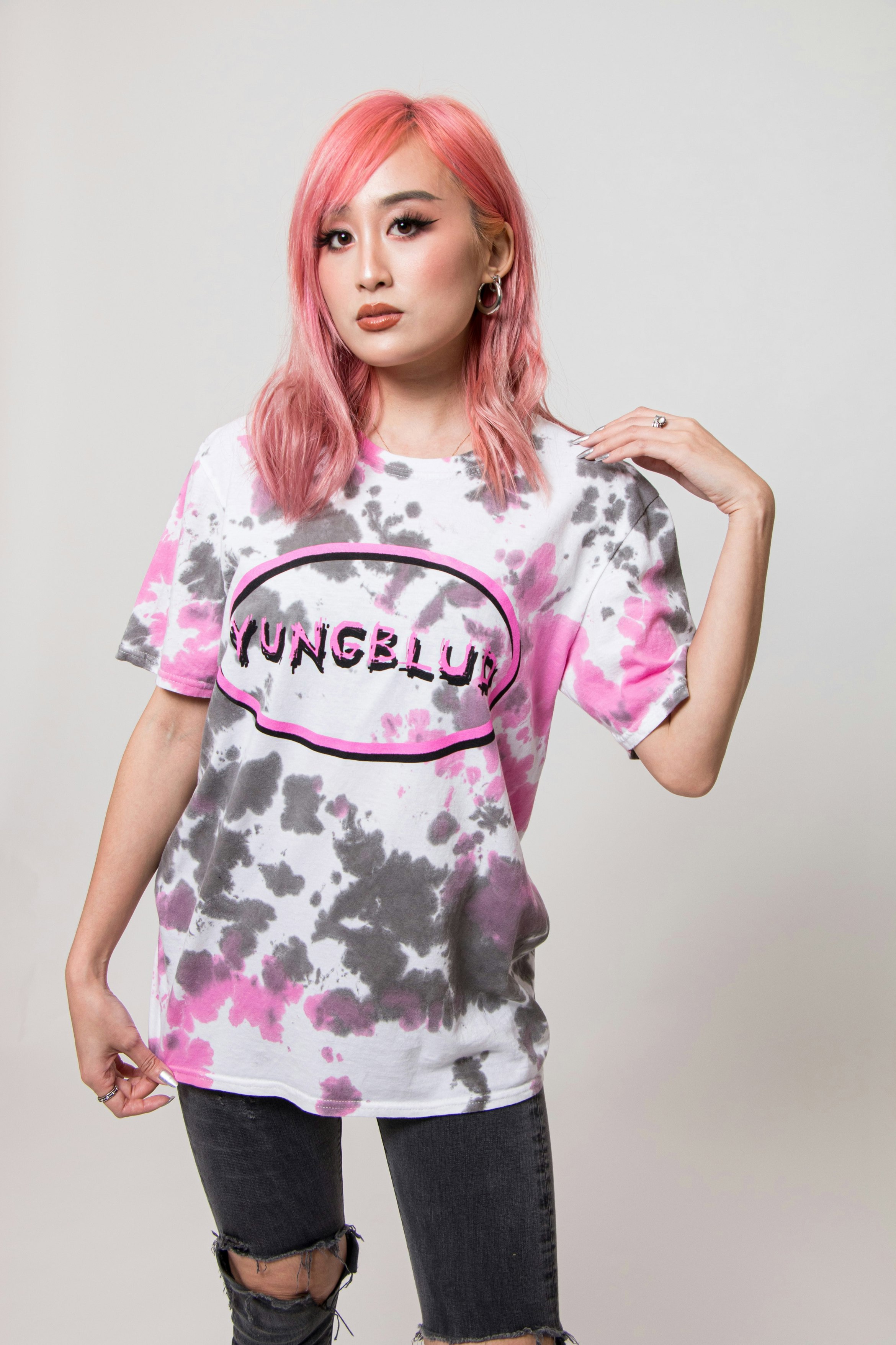 Paradiso Clothing Unisex Grey Paradiso Yungblud Scratch Oval Dip Dye T Shirt - S