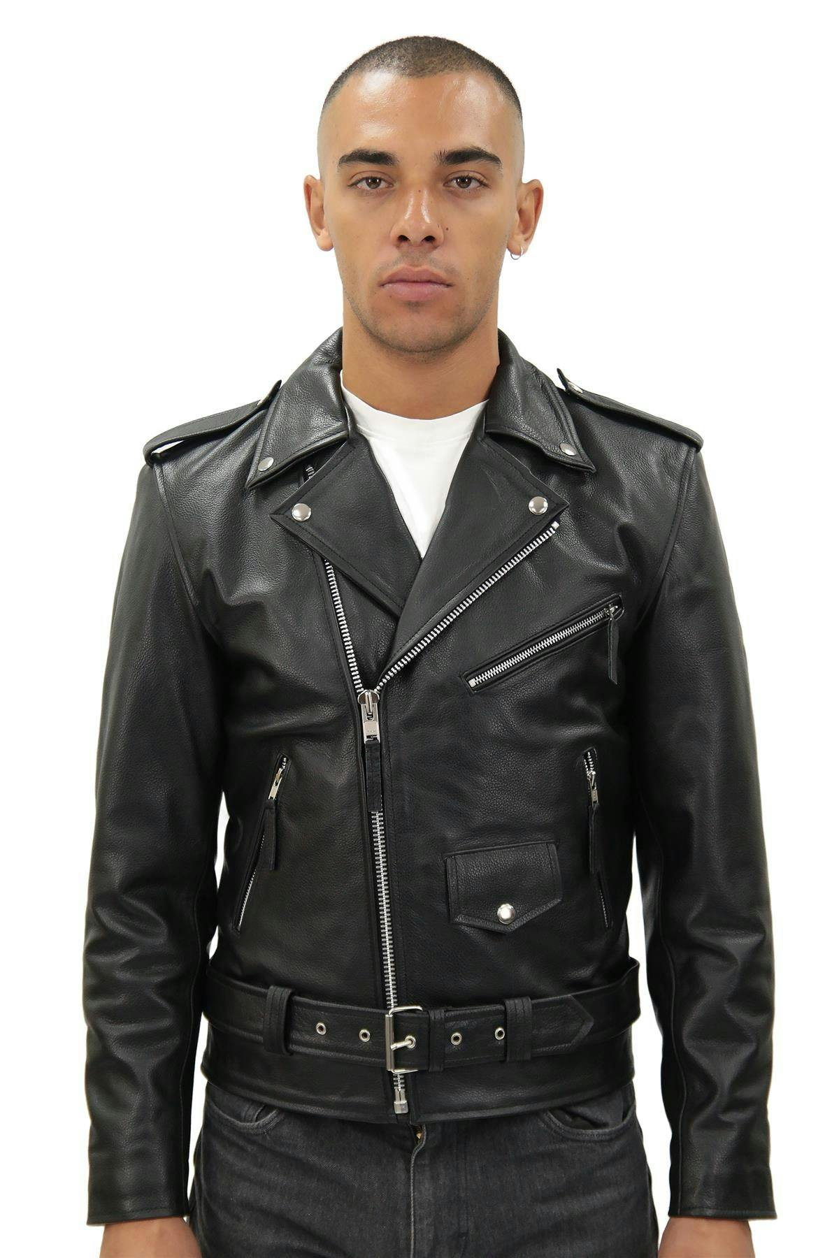Infinity Leather Men's Black Fringe Hide Leather Biker Jacket- Tokyo - Uk Xl | Eu 52 | Us 42