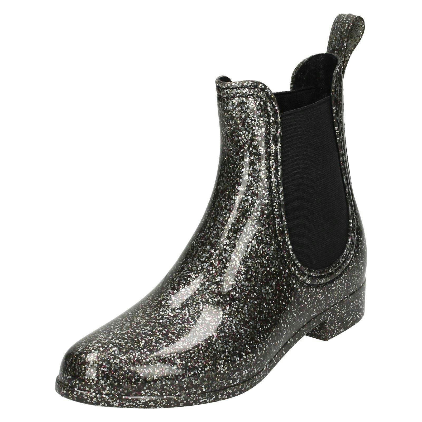 Spot On Girls Black Ankle Wellington Boots - Glitter - Uk 13 Child