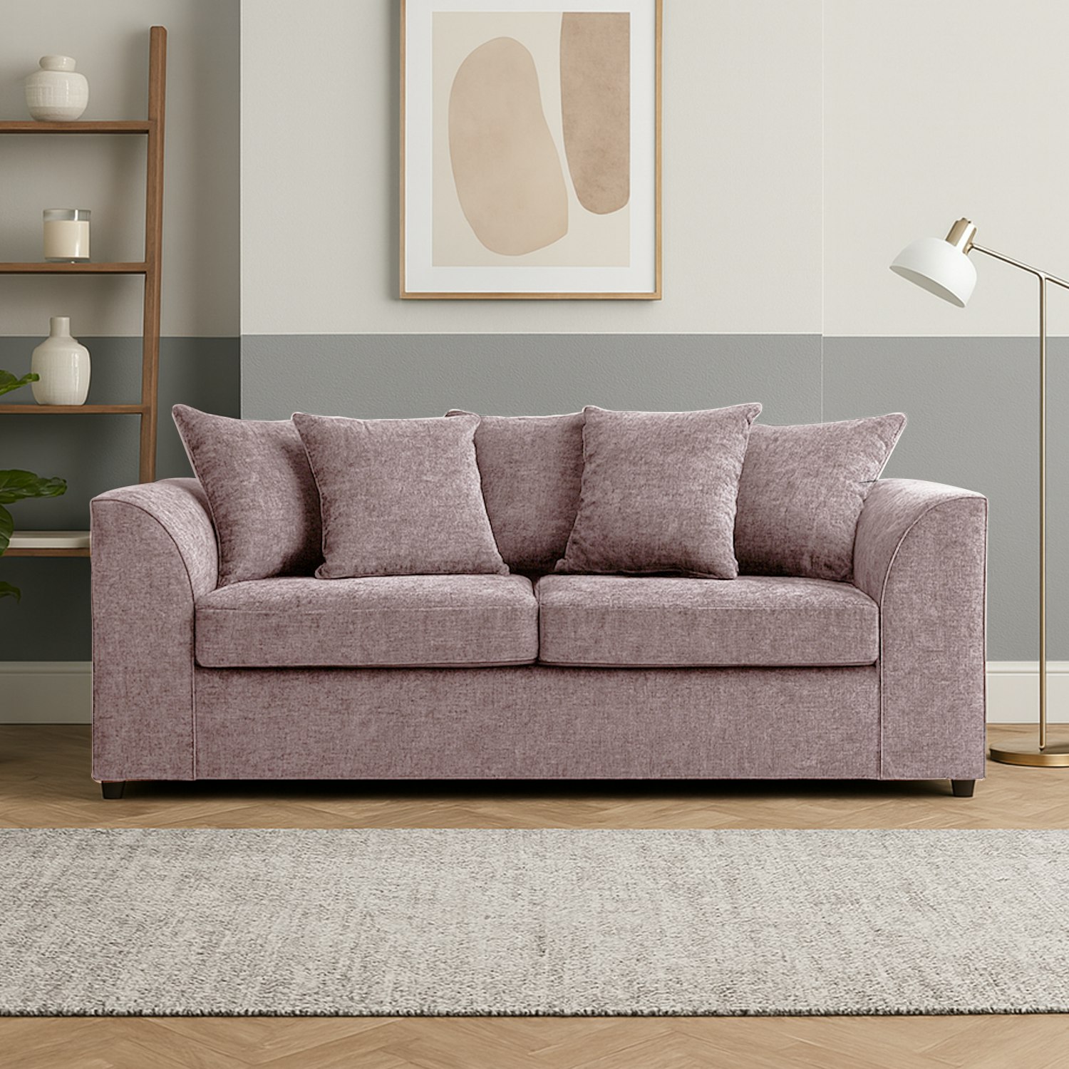 Furnishings For Less Pink Monaco Chenille Fabric 3 Seater Sofa