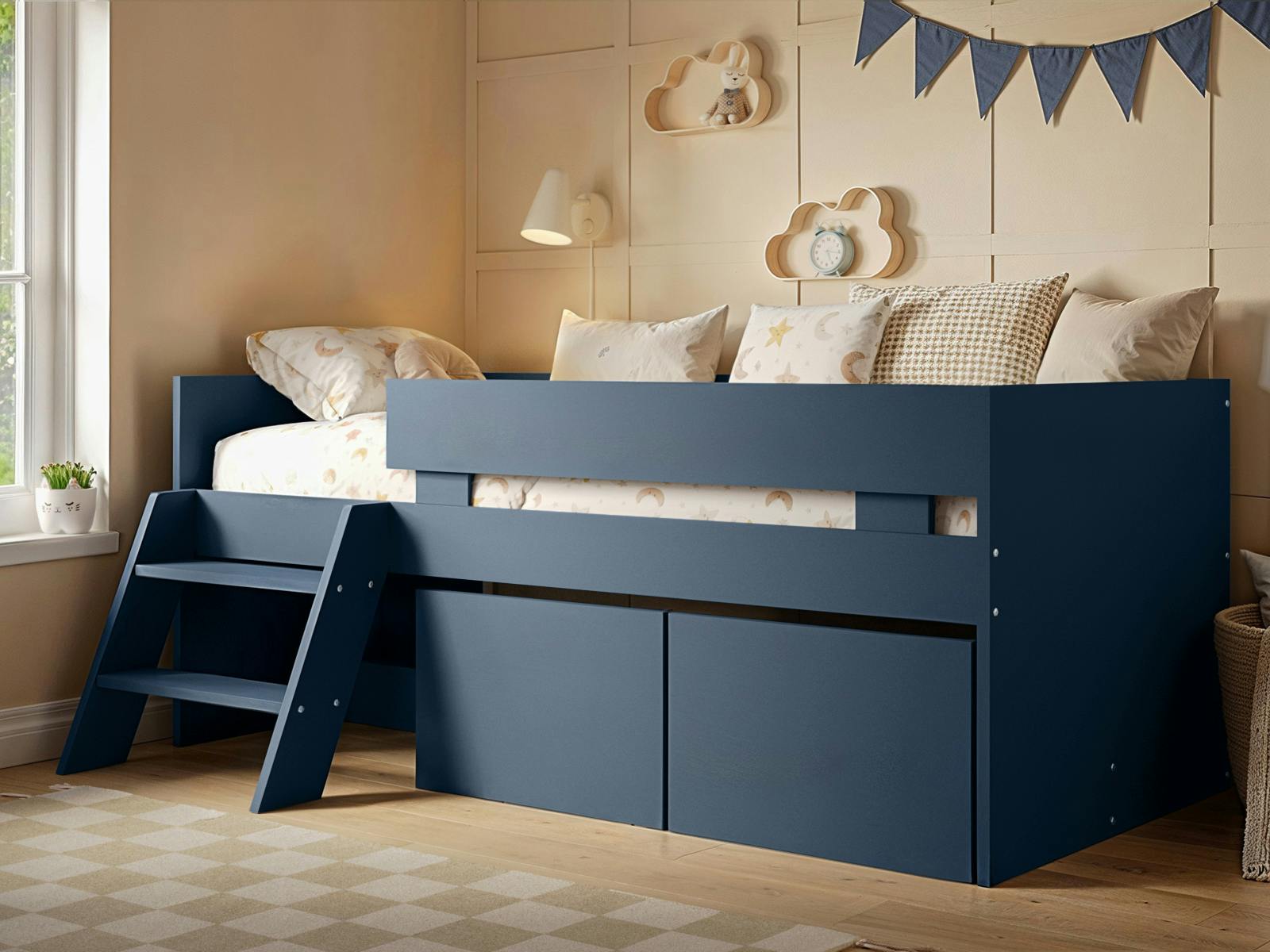 Flair Blue Logan Single Storage Low Sleeper Bed