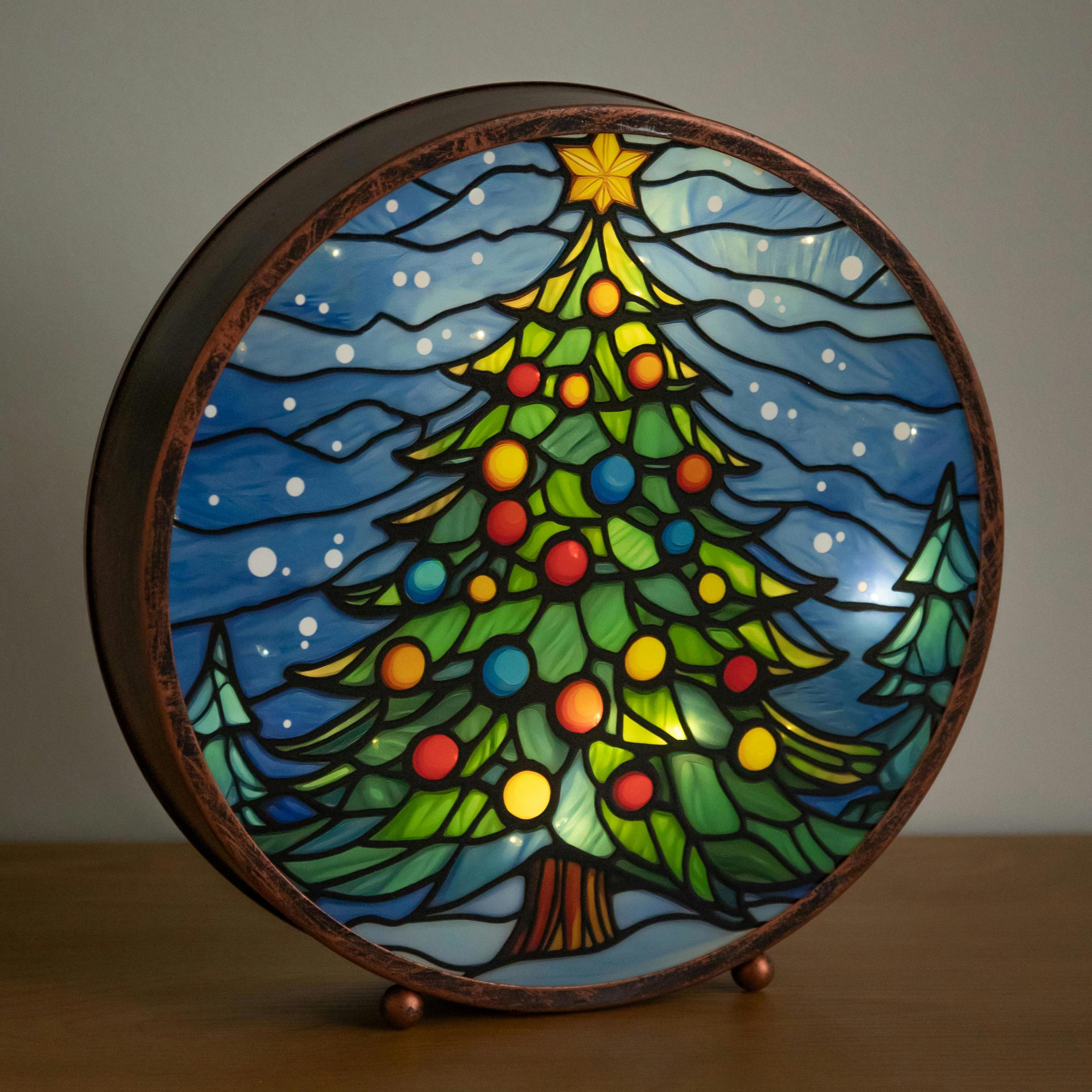 Samuel Alexander Unisex Multicolor Light Up Stained Glass Decoration Of Christmas Tree With Timer - Image 2