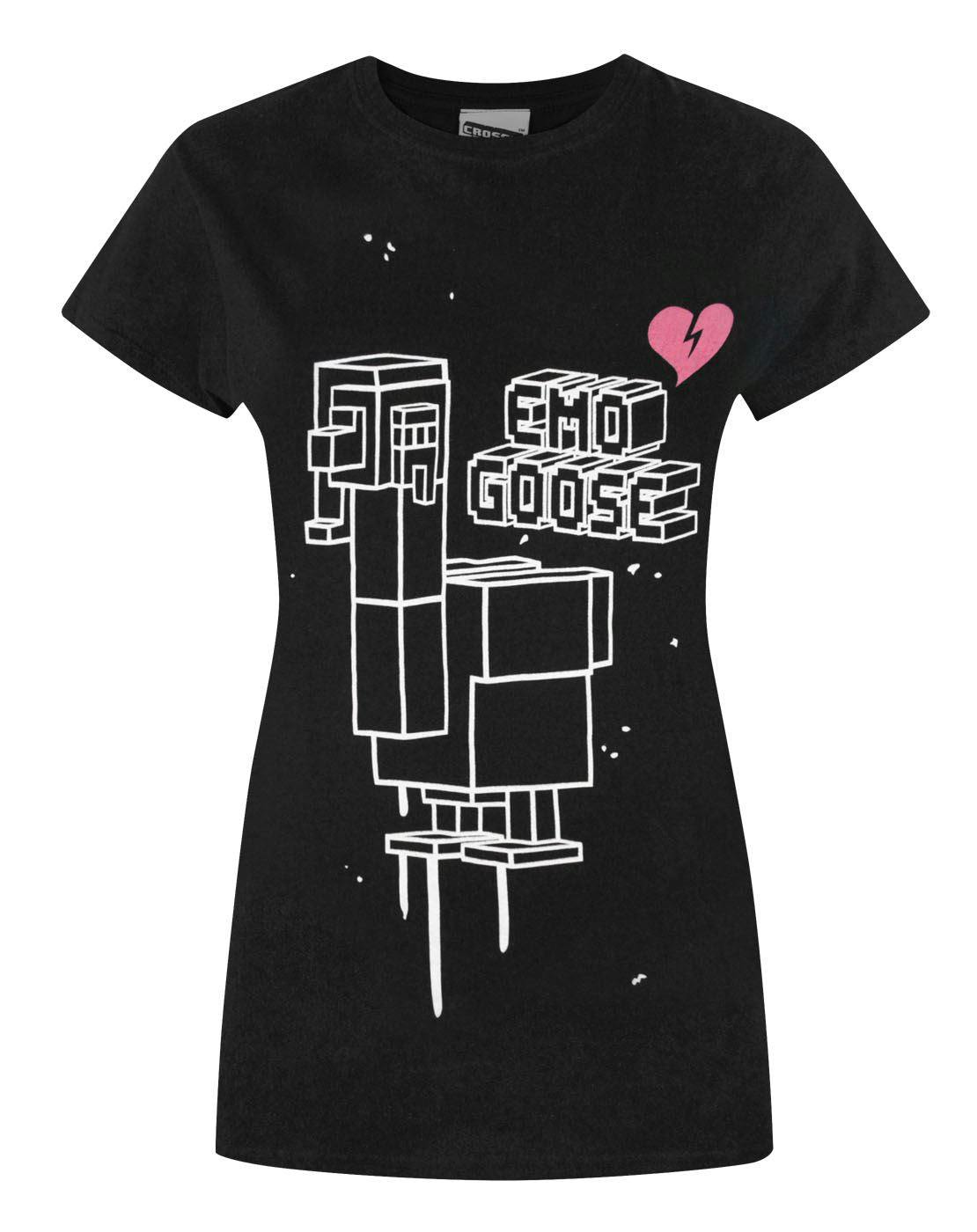 Vanilla Underground Women's Black Crossy Road Emo Goose Short Sleeved T-Shirt - Medium