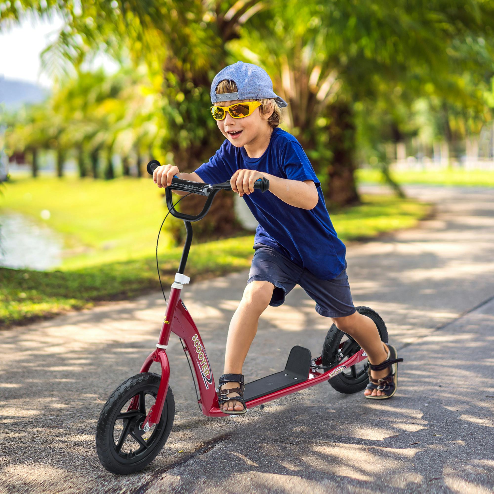 Homcom Push Scooter, Teen Kids Scooter With 12" Eva Tyres, Red - Image 4