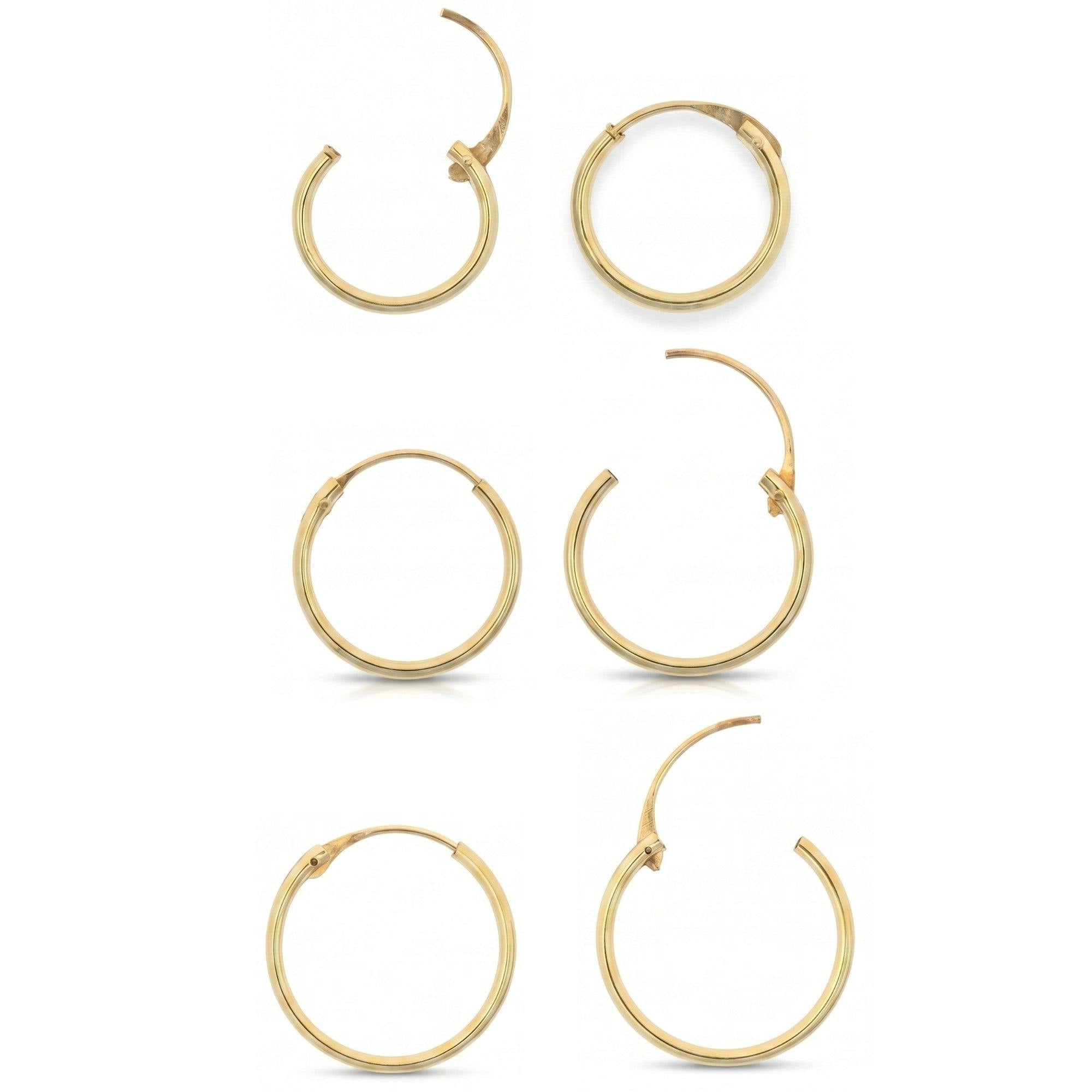 Spero London Gold 9Ct Solid Hoop Earrings Set - Medium